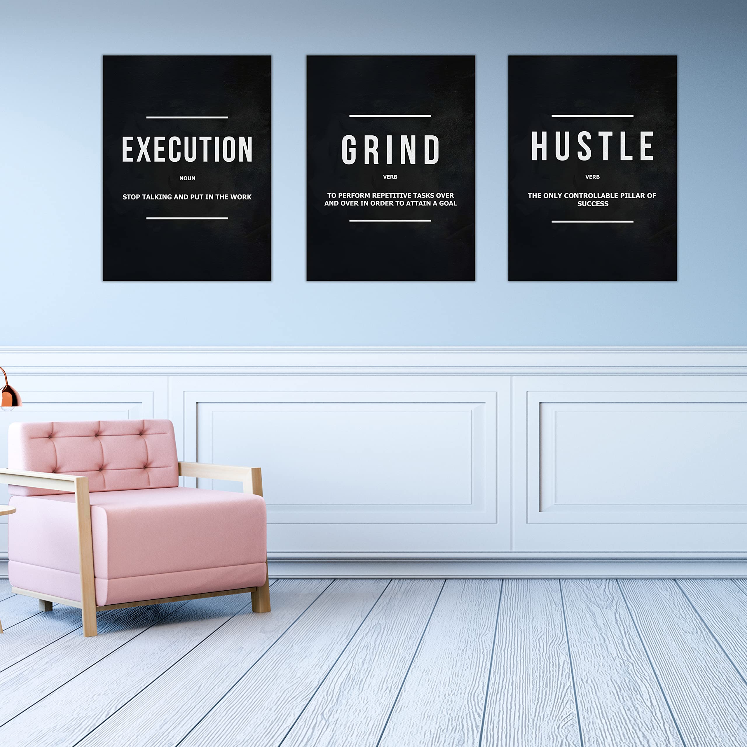 Success Canvas Painting Wall Art Quote Motivational Wall Art Execute Wall Decor 3 Pieces Black Poster Positive Inspirational Framed Artwork Prints Picture for Living Room Office [72''Wx 36''H]