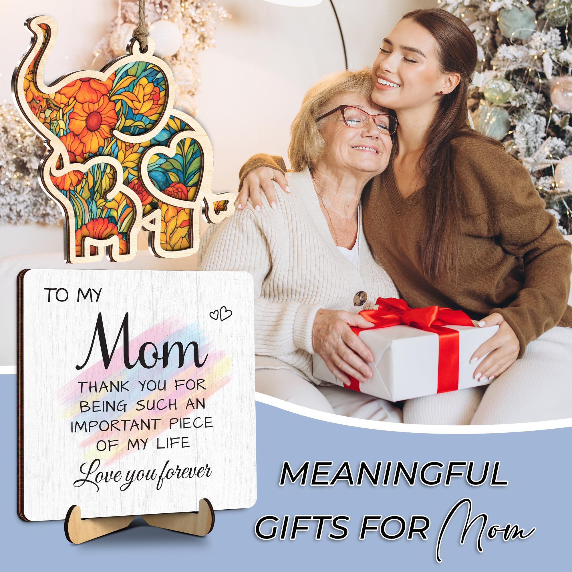Mom Christmas Gift from Daughter Son, Mother Appreciation Plaque, Motherhood Elephant Ornament for Women, Mother Engraved Keycha