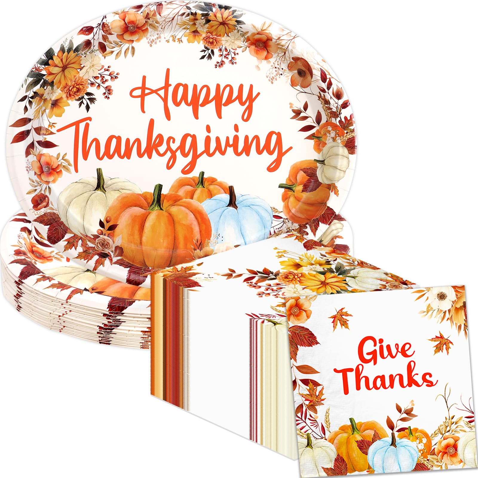 WorldBazaar 72 Pcs Thanksgiving Oval Paper Plates and Napkins Fall Party Essentials Party Supplies Fall Large Paper Plates Dispo