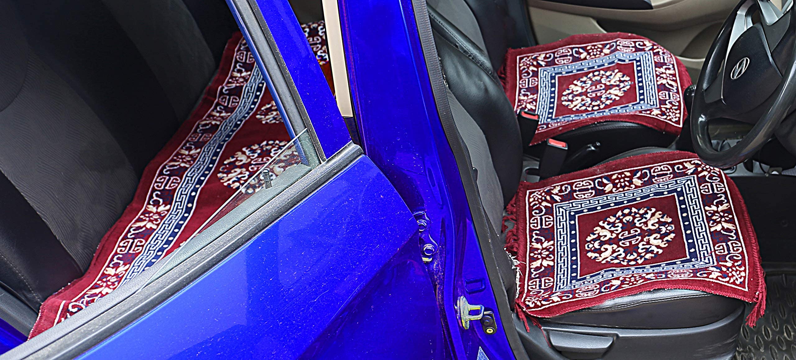 Kuber Industries Floral Design Velvet 3 Pieces Car Seat Mat Set (Maroon)-Ctktc14499