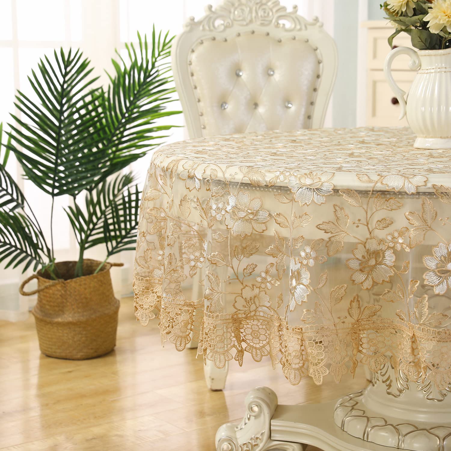 Lace Tablecloth Floral Embroidered Decor Macrame Round Table Cloth For Spring Summer Holiday Outdoor And Kitchen Dining-Room Din