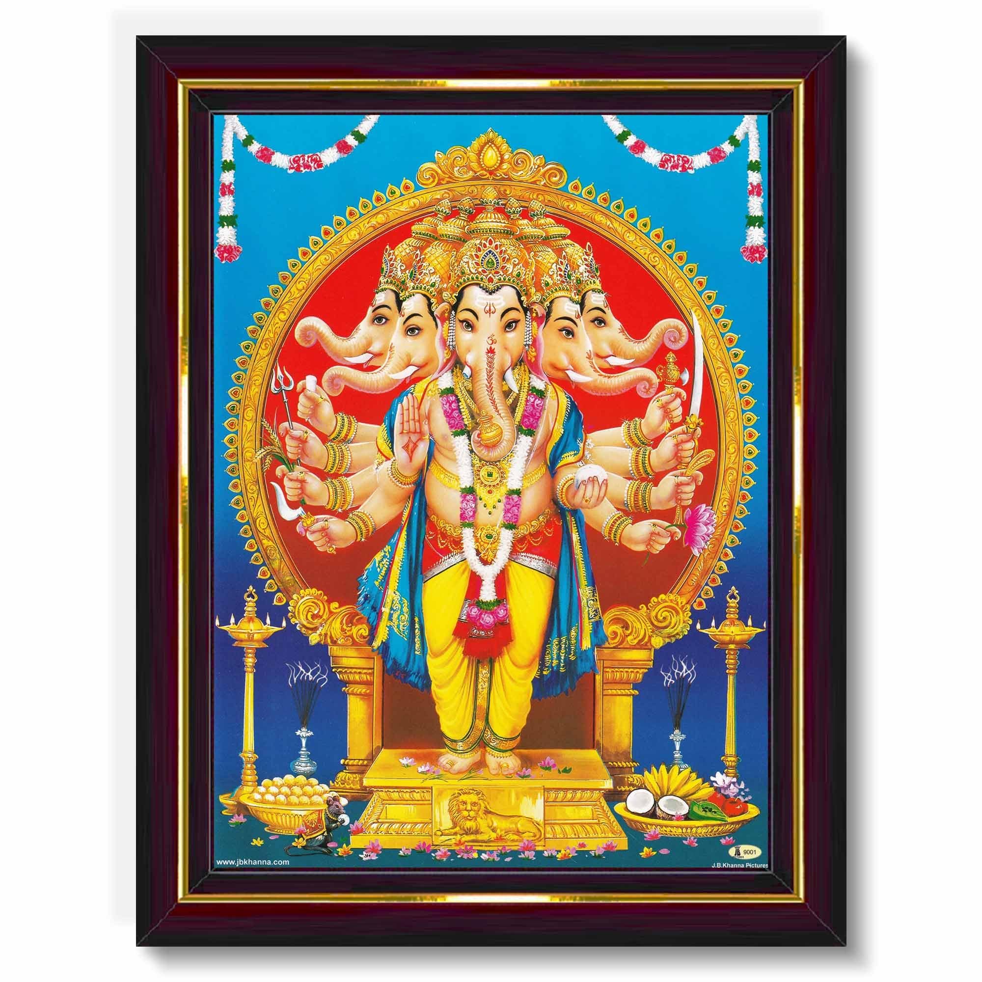 Pavan Photo Laminations Panchmukhi Ganesha Ganesh Ganpati Hanging Wall Painting Framed Home Decor (Wood,Matte,Brown,Small Size,6