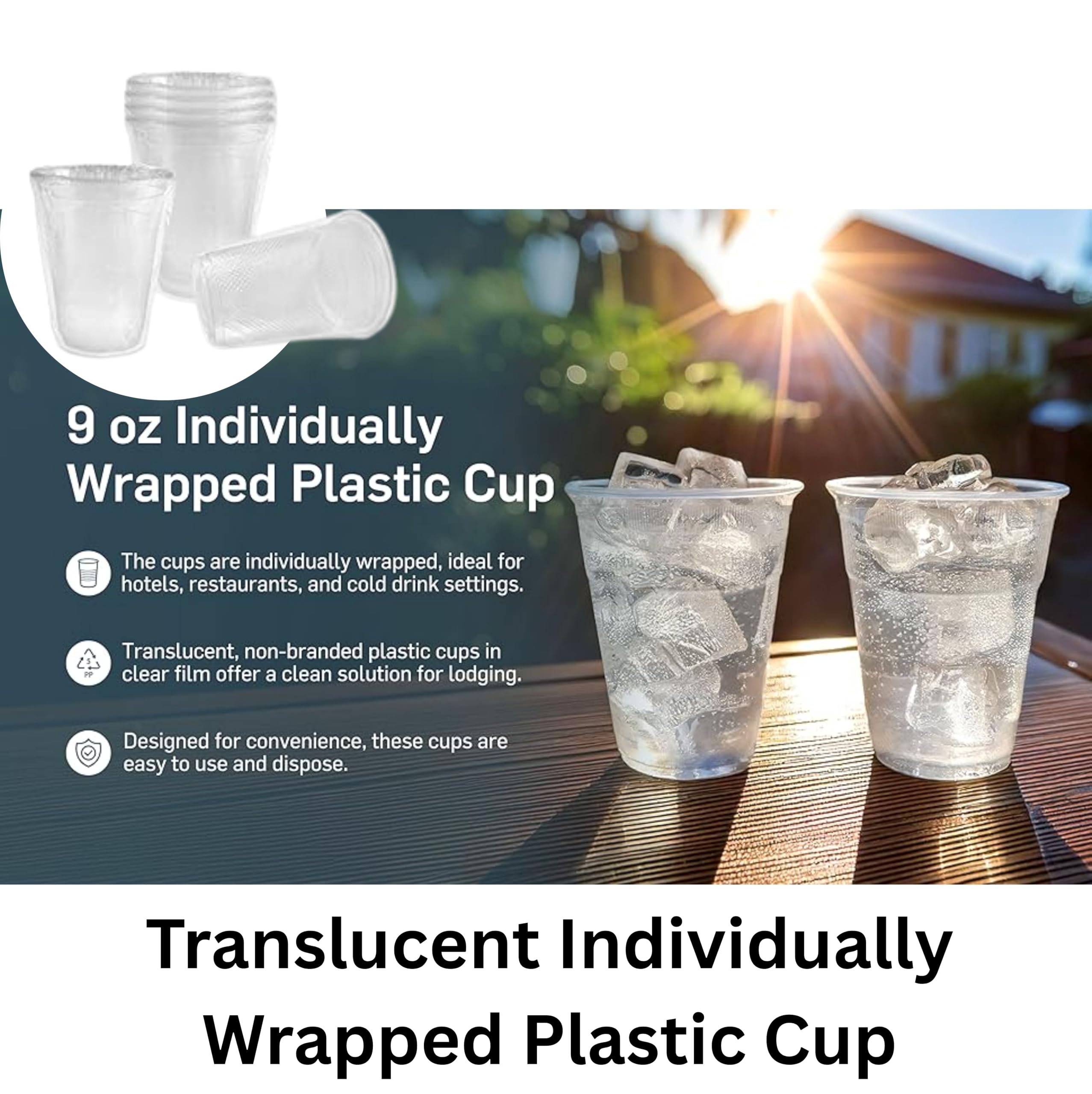 Crystalware IW9PPC1000 PP Individually Wrapped Disposable Plastic Cups  9 oz. (Pack of 1000)