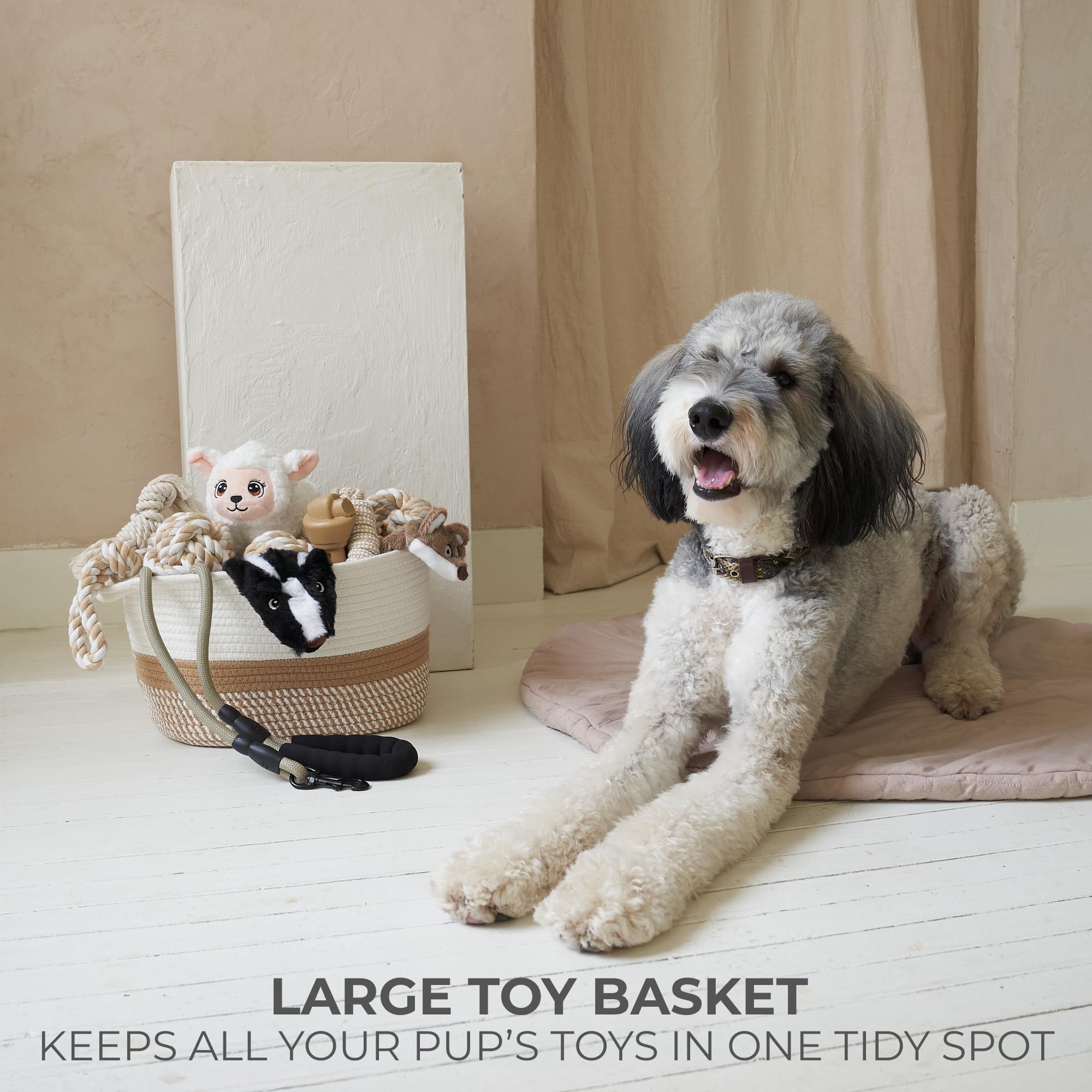 Stylish Cotton Rope Storage Basket For Dog Toys, Magazines or Books - The Perfect Woven Bin with Handles For Everyday Organizati