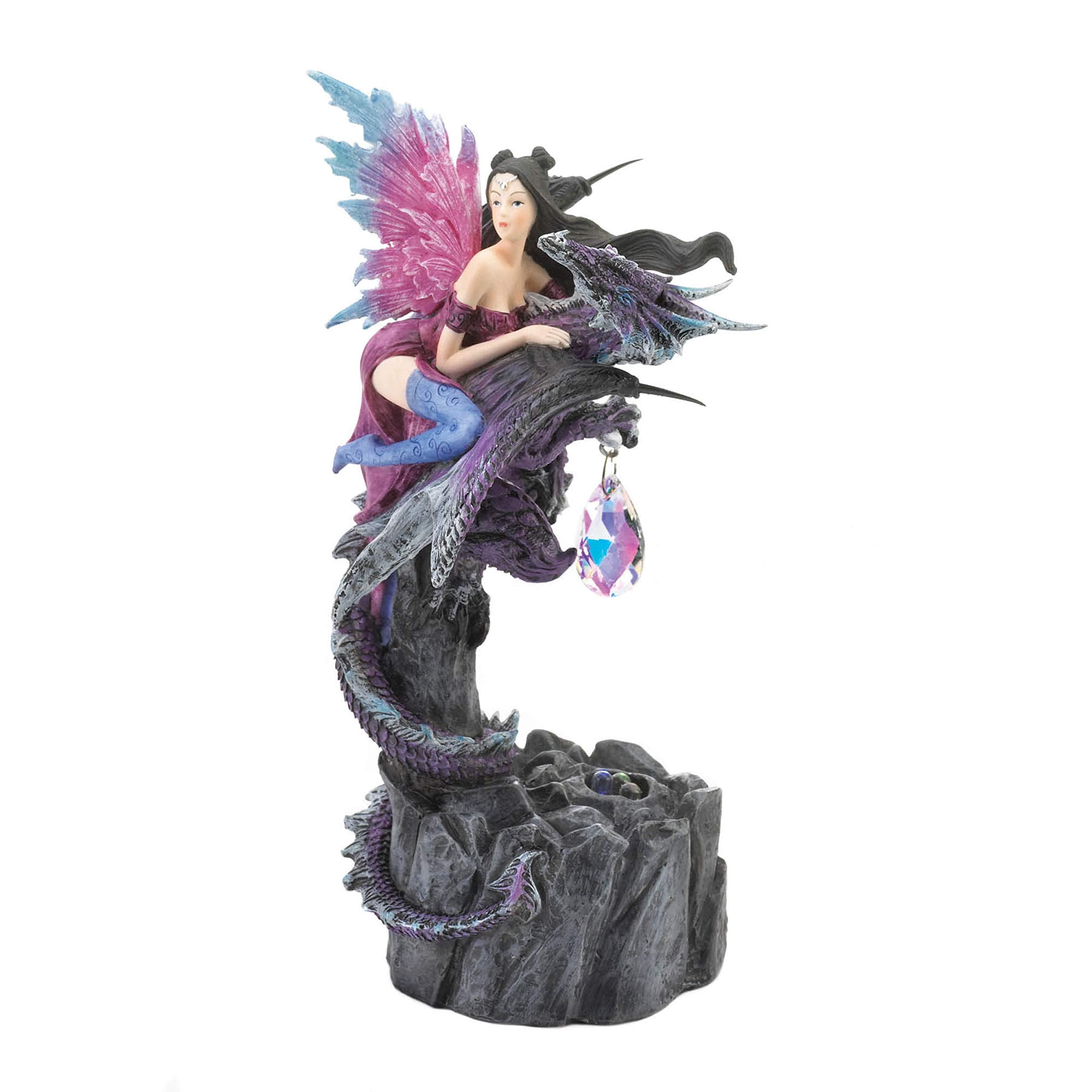 Light Up Dark Fairy and Dragon Figurine 4.5x4x7.75