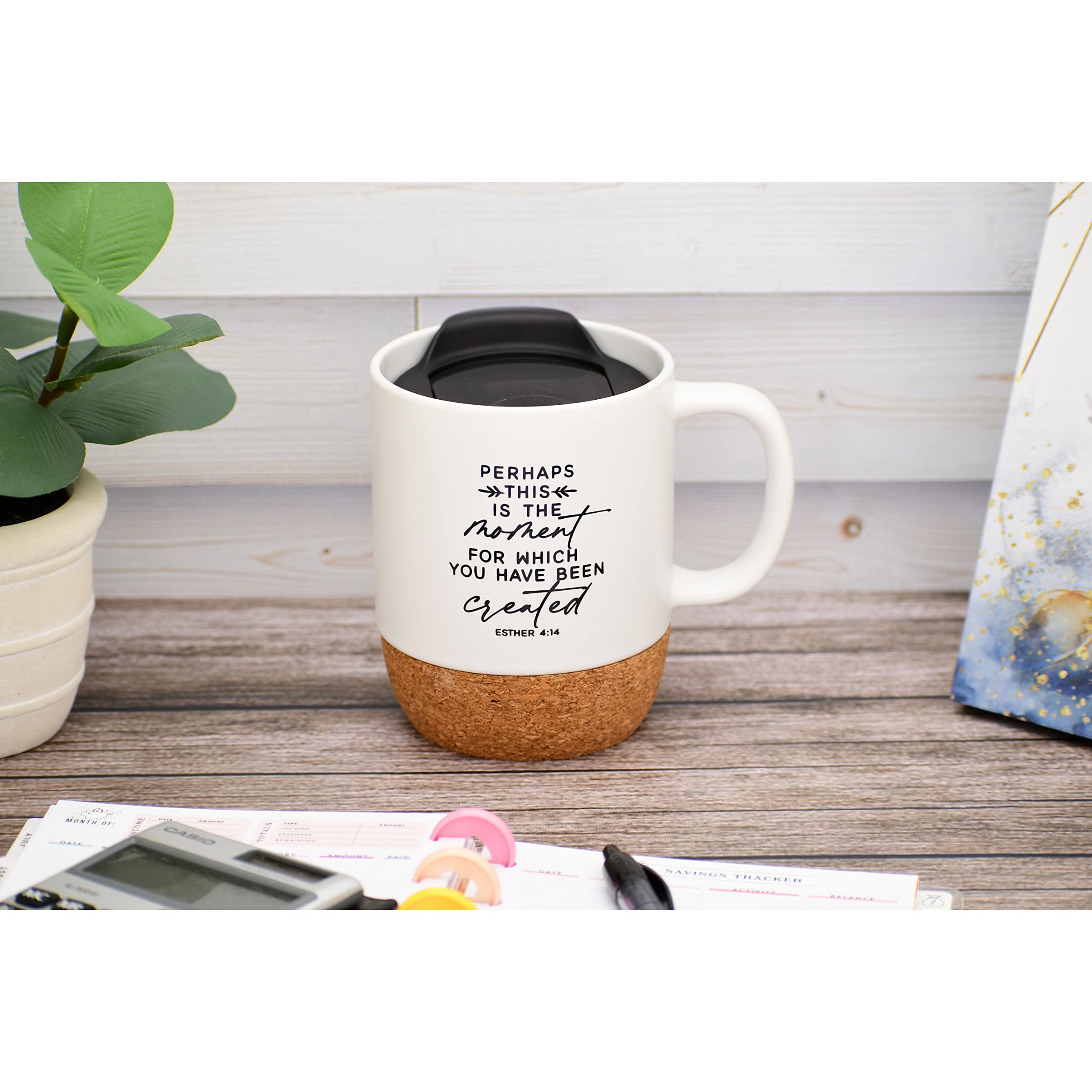 Ceramic Designer Coffee Mug | Perhaps This Is The Moment For Which You Have Been Created Esther 4:14 | Holds 14 Ounces | Cork Bo