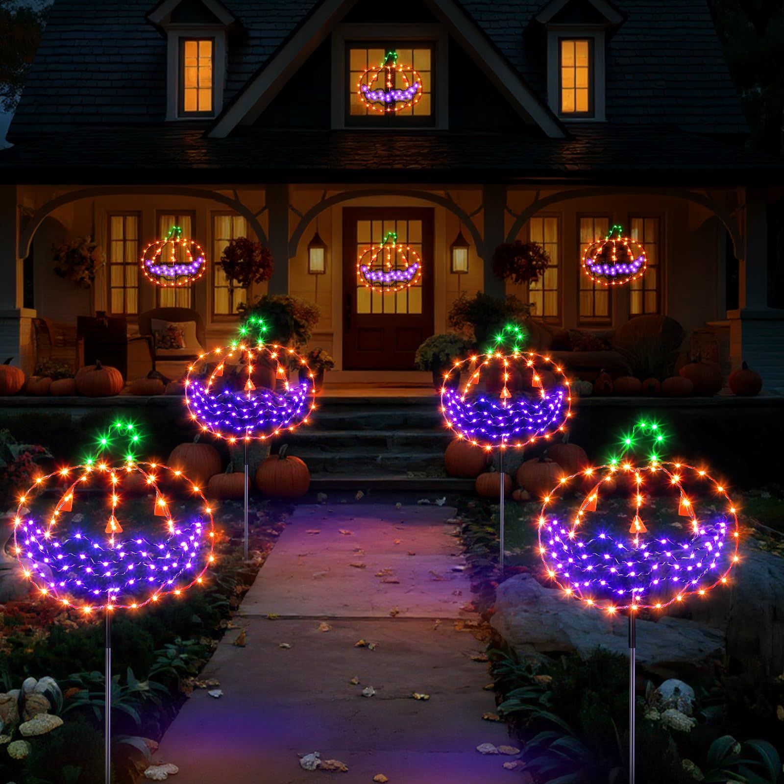 Enhon Halloween Lights Outdoor Decoration, 4 Pack Halloween Walkway Lights, 4 Light Modes Remote Control Timing Function Lighted