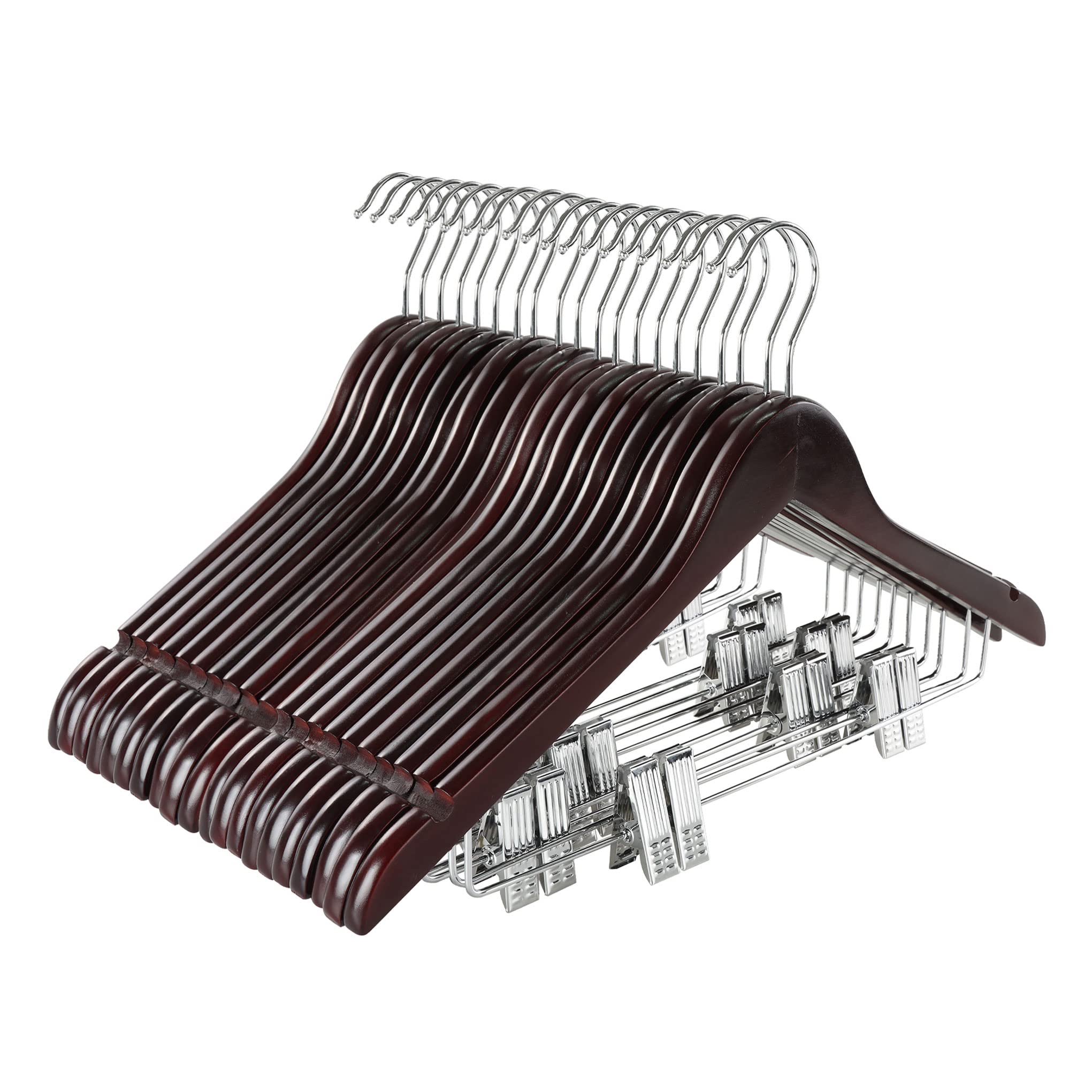 Topia Hanger Wooden Suit Hangers With Adjustable Metal Clips (20 Pack), Solid Wood Clothes Hangers, 360 Swivel Hook, Premium Ret