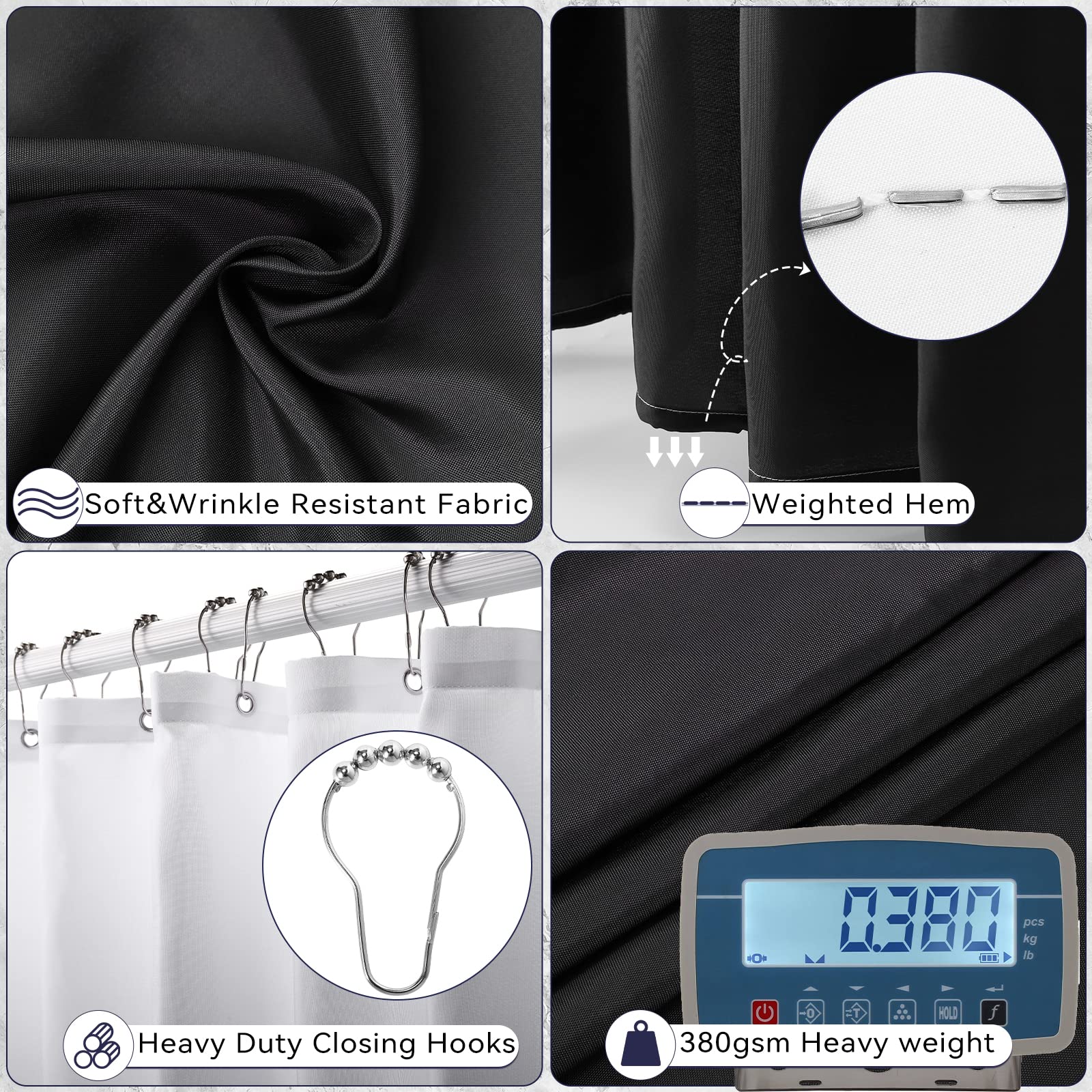 Xlhomo Bathroom Accessory Set-Bathroom Set With Shower Curtain And Rugs, No Slip Bathroom Rugs Super Absorbent, Black Ombre Wate
