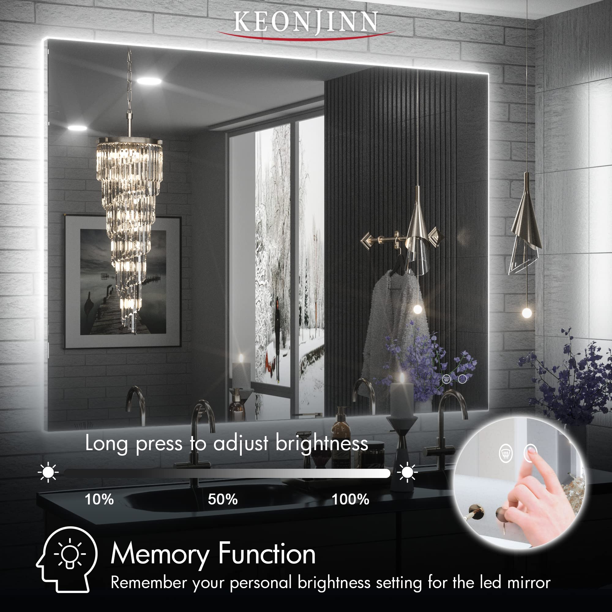 Keonjinn 40 X 32 Inch Led Bathroom Mirror With Lights Acrylic Backlit Vanity Mirror Anti-Fog Lighted Bathroom Mirror For Wall Cr
