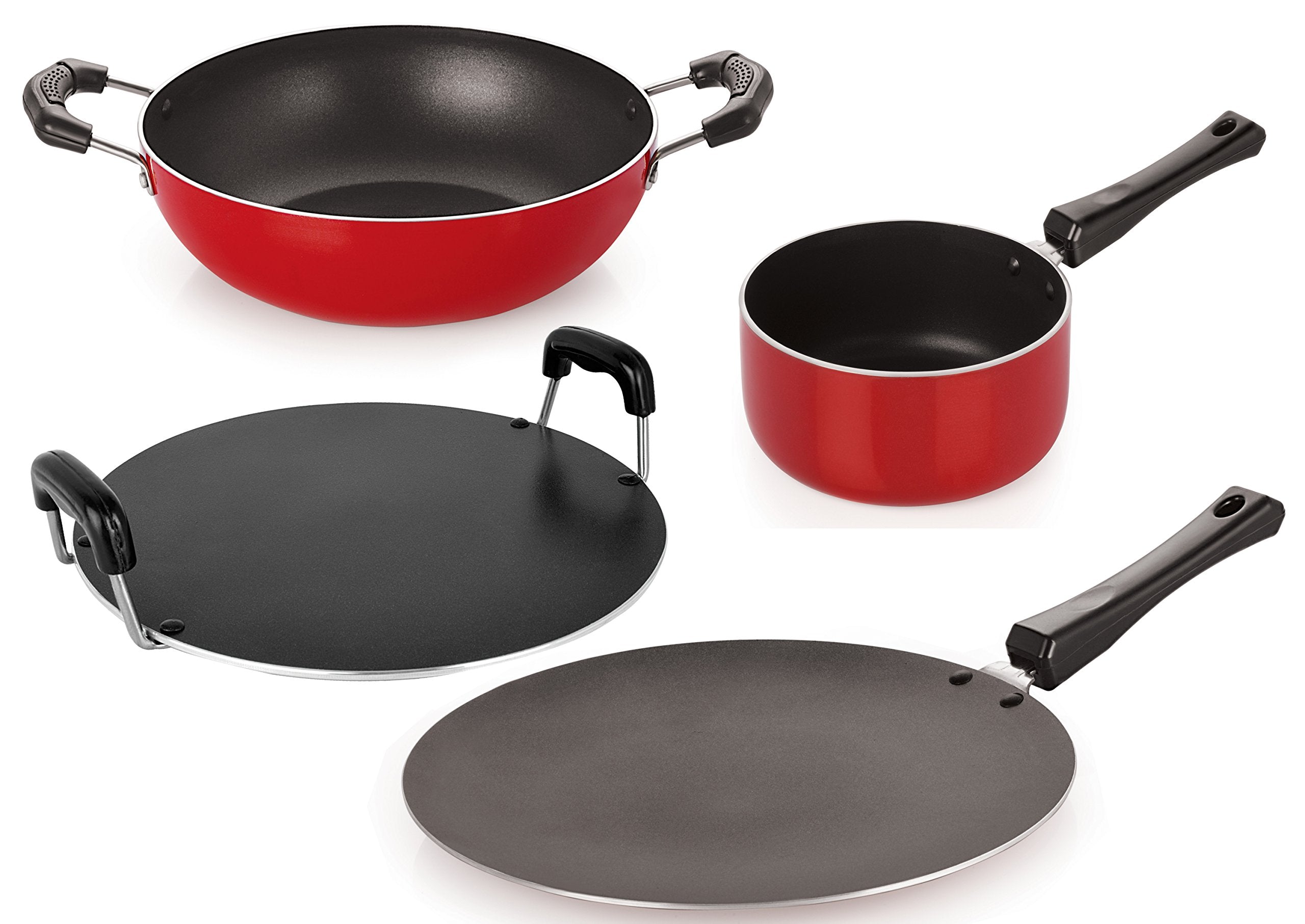 Nirlon NonStick Aluminium Kitchenware Combo Gift Set Offer Of Pots & Pan With Steel Lid