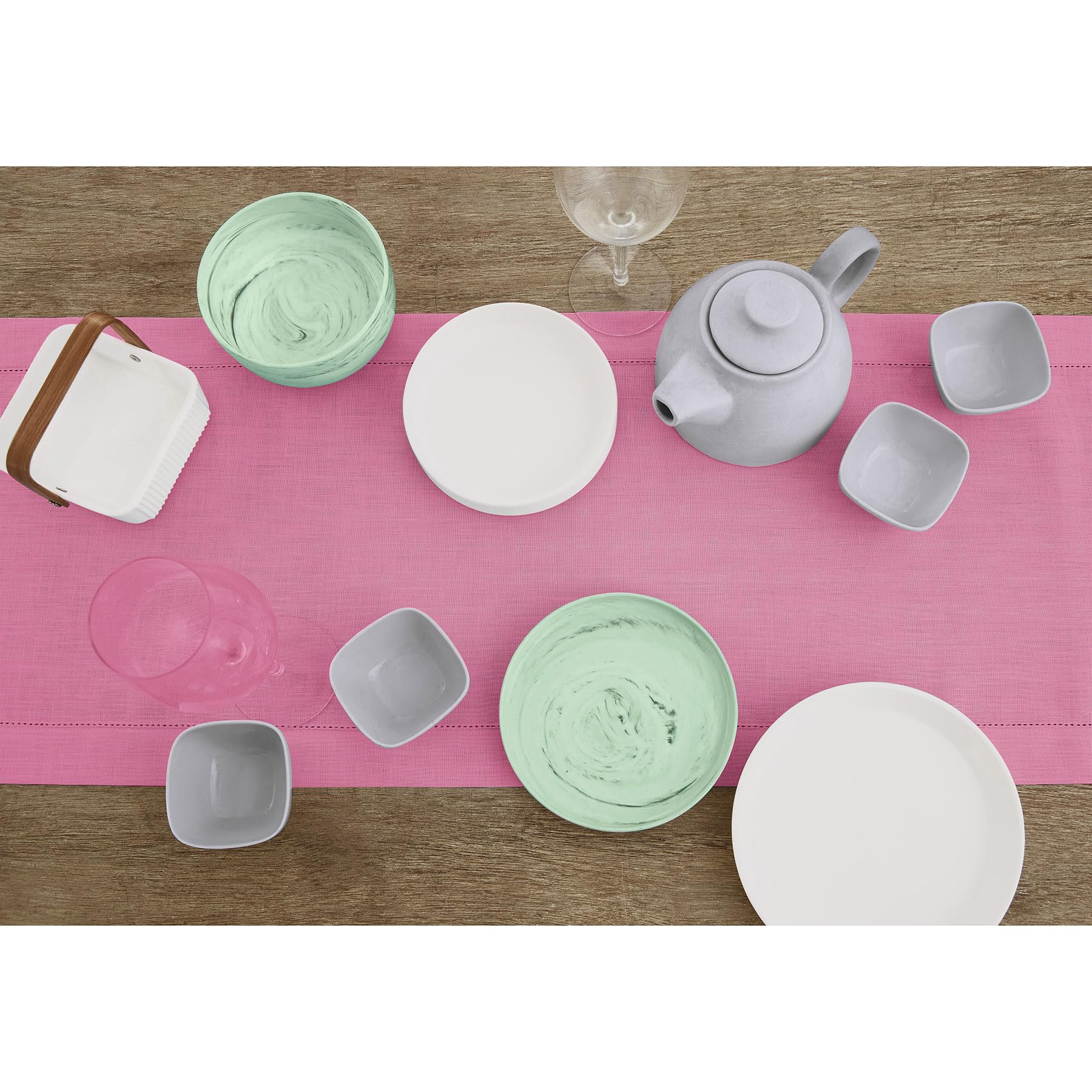 Solino Home Linen Flamingo Pink Table Runner 60 Inch - 100% Pure Linen Classic Hemstitch Short Table Runner 14 X 60 Inch Ideal F
