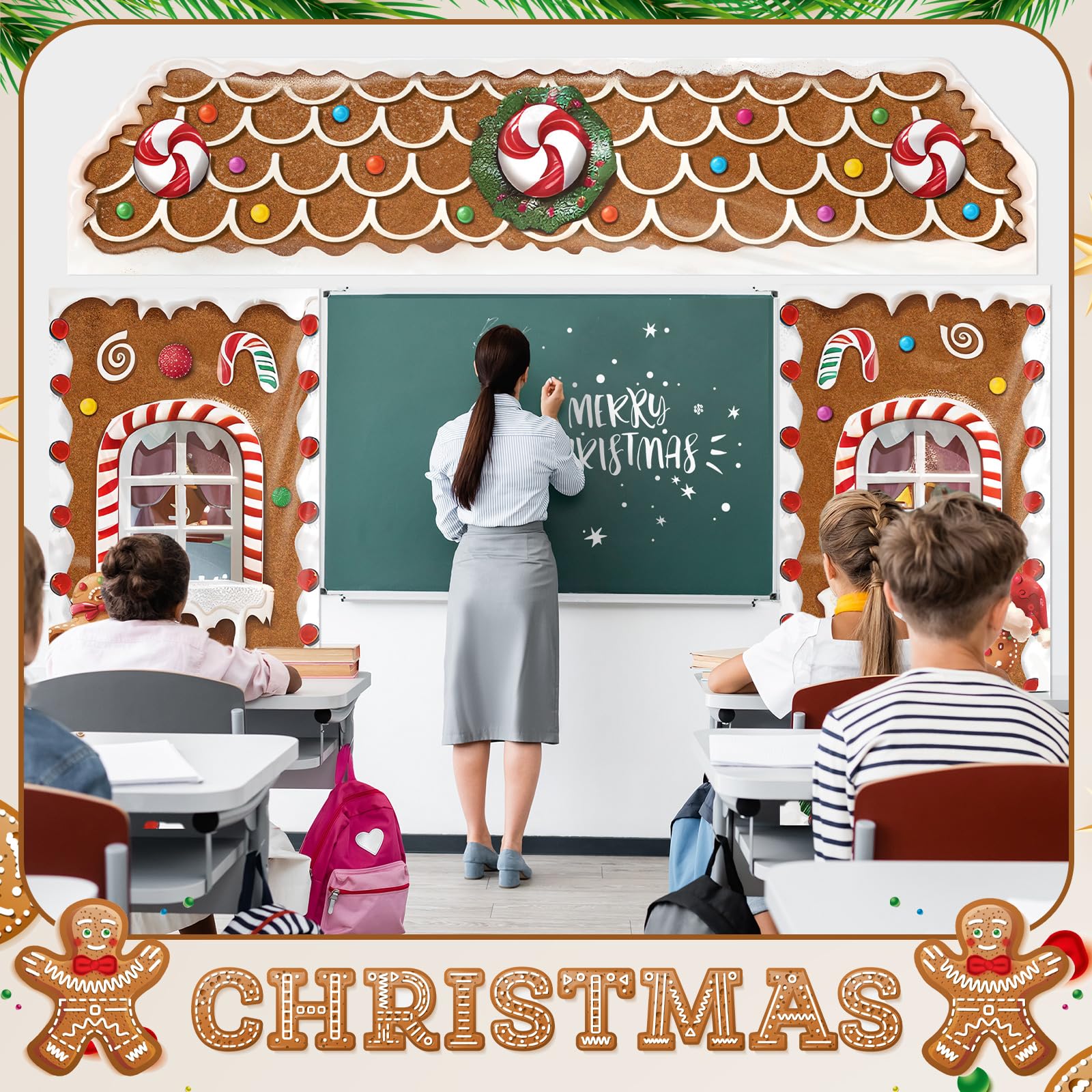 HunnmingRe 3 Pcs Christmas Gingerbread House Decorations Gingerbread Door Covers Backdrop Christmas Door Banners for Xmas Holida