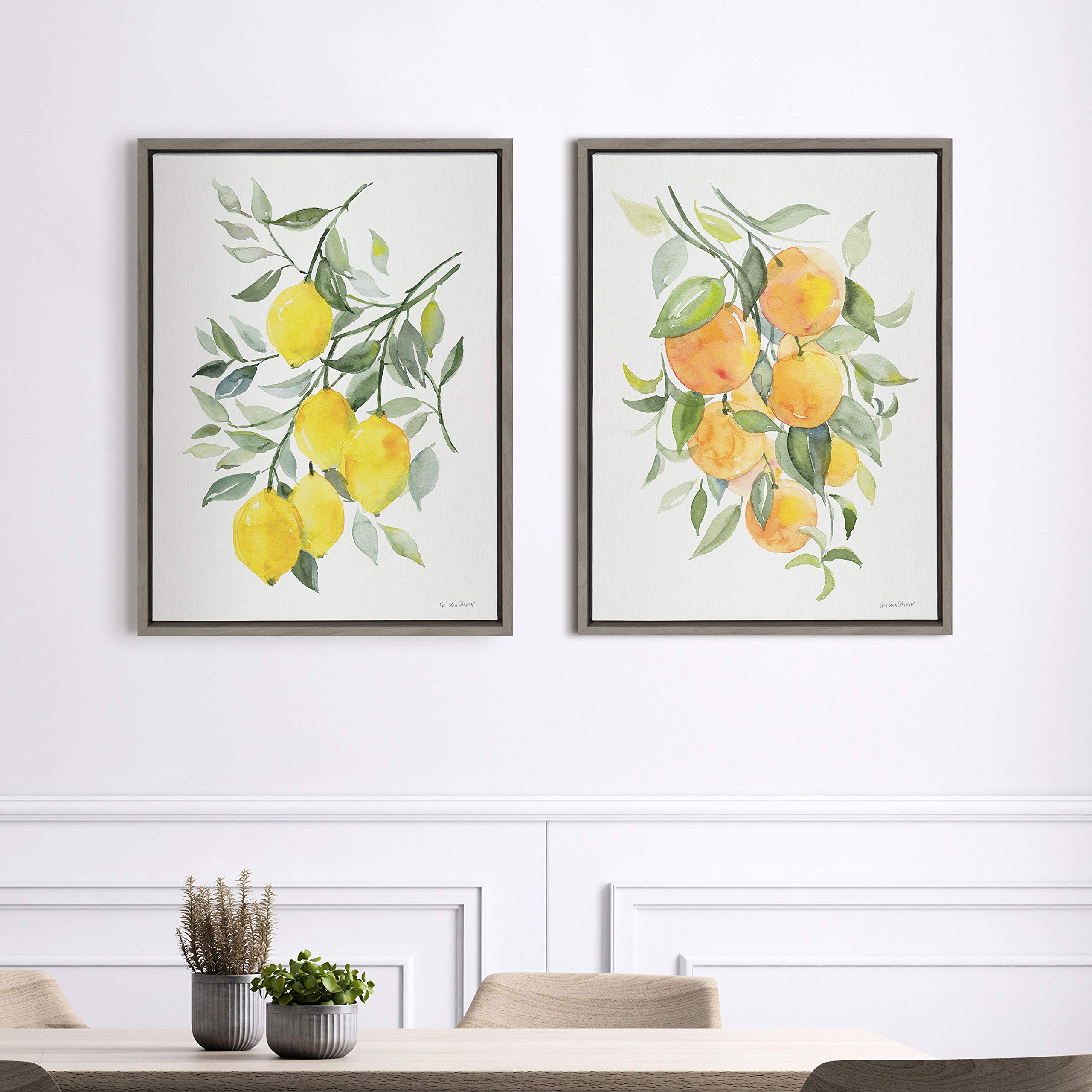 Kate And Laurel Sylvie Lemon Citrus Framed Canvas Wall Art By Patricia Shaw, 18X24 Gray, Decorative Fruit Wall Decor