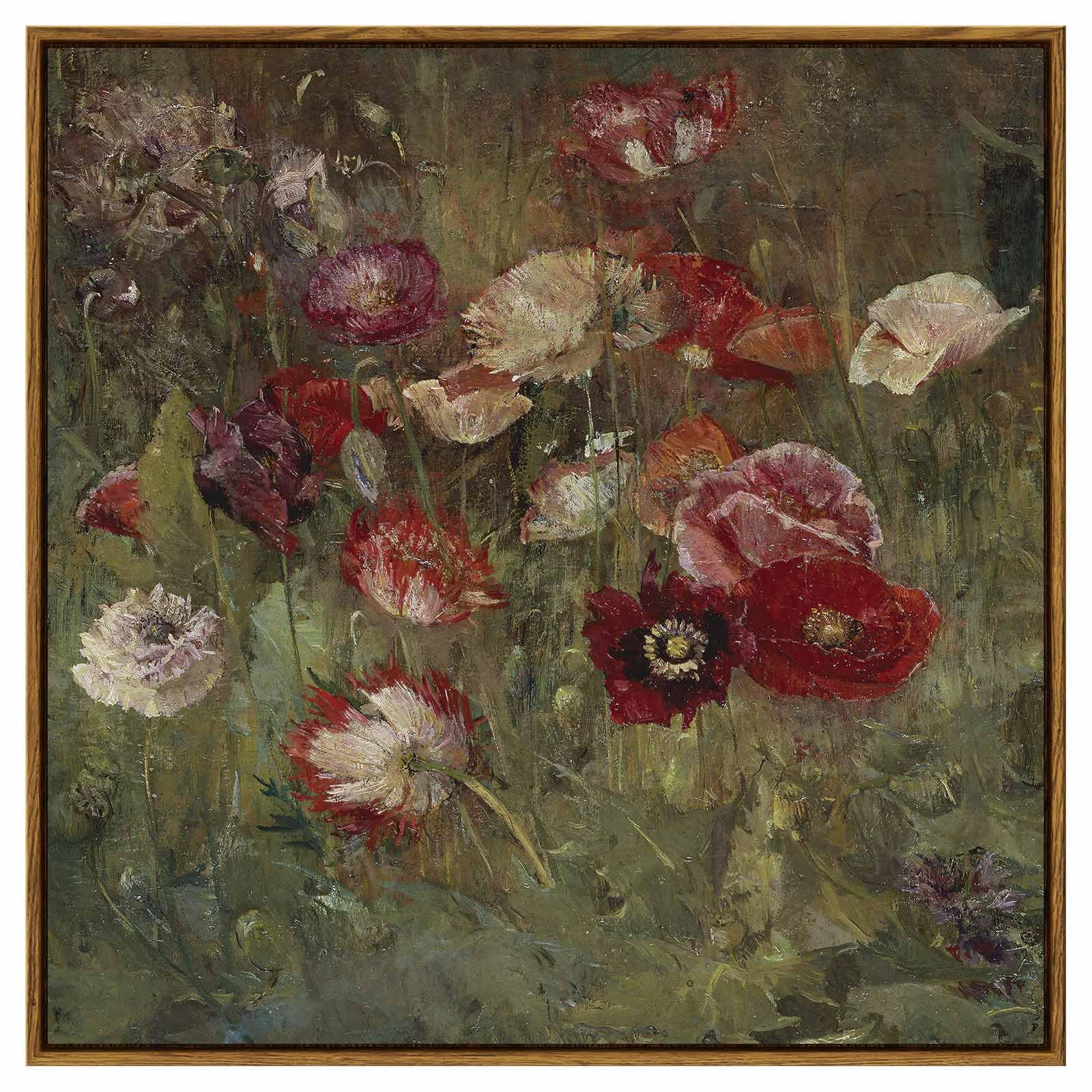 Insimsea Square Framed Canvas Wall Art, Large Decor A Bed Of Poppies Paintings, Classical Floral Wall Pictures For Bedroom Bathr