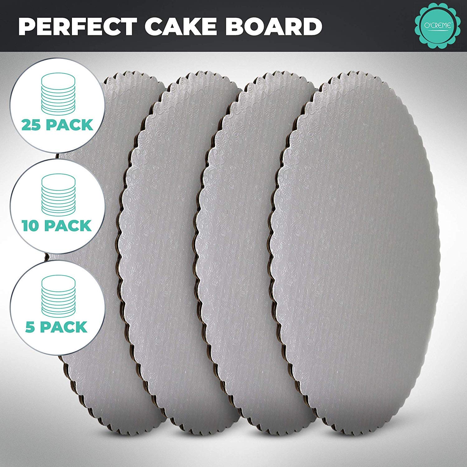 O'Creme Silver-Top Scalloped Round Cake And Pastry Board 3/32 Inch Thick, 6 Inch Diameter - Pack Of 10
