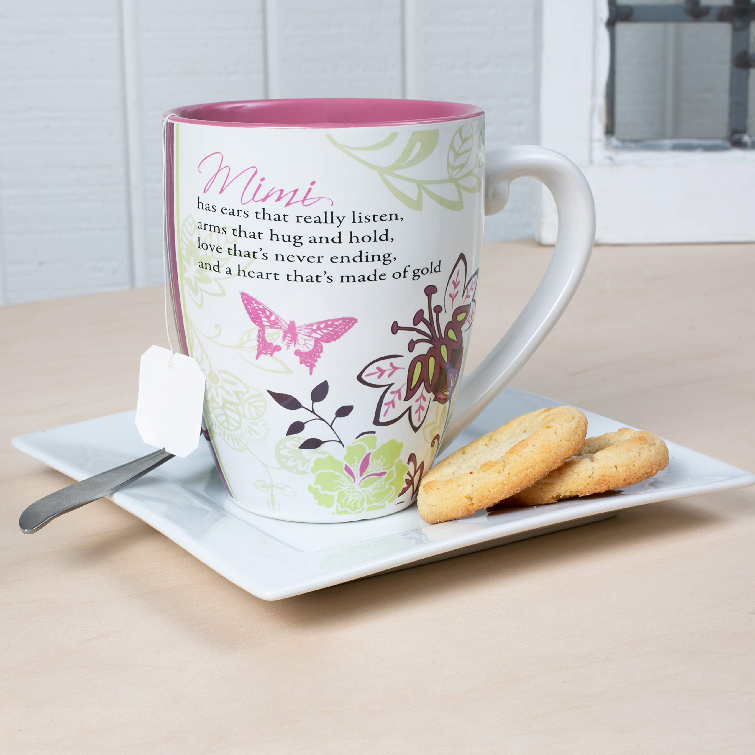 Pavilion Gift Company Mark My Words Mimi Floral Butterfly Grandma Coffee Tea Mug, Large, Pink, 20 Ounces