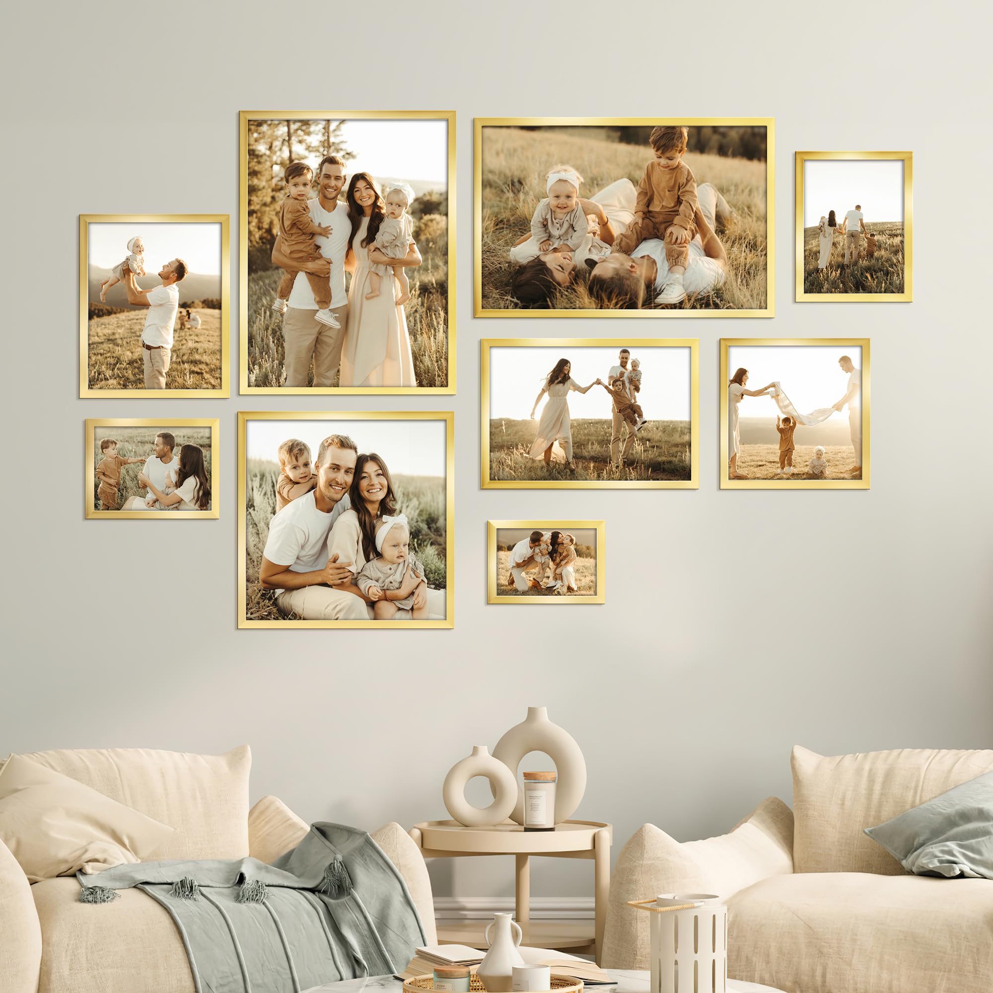 Giftgarden 8x8 Picture Frame Gold, 8 by 8 Thin Square Photo Frame for Gallery Wall Tabletop Display, Single