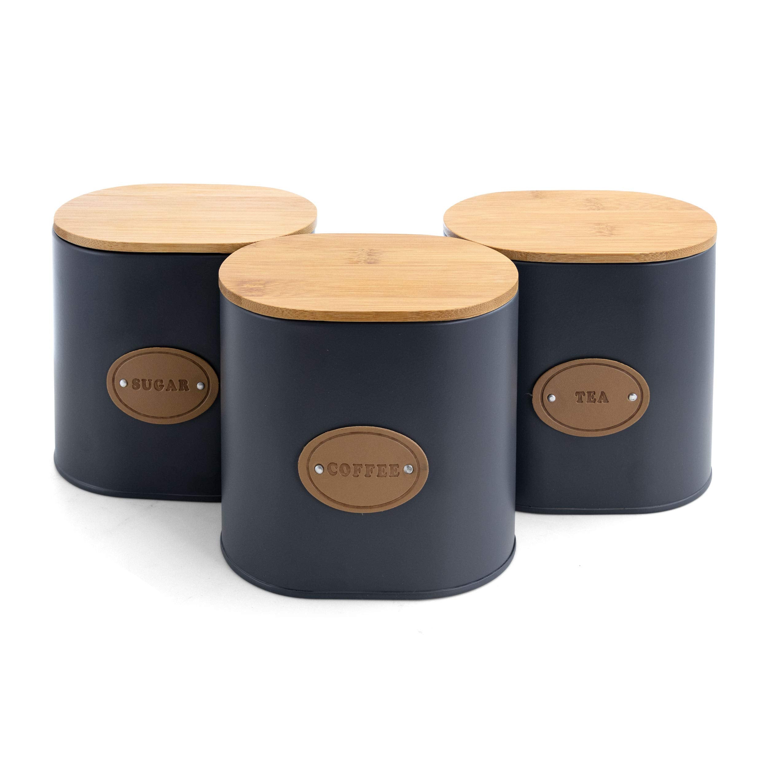 Megachef Kitchen Food Storage And Organization 5 Piece Canister Set In Grey With Bamboo Lids