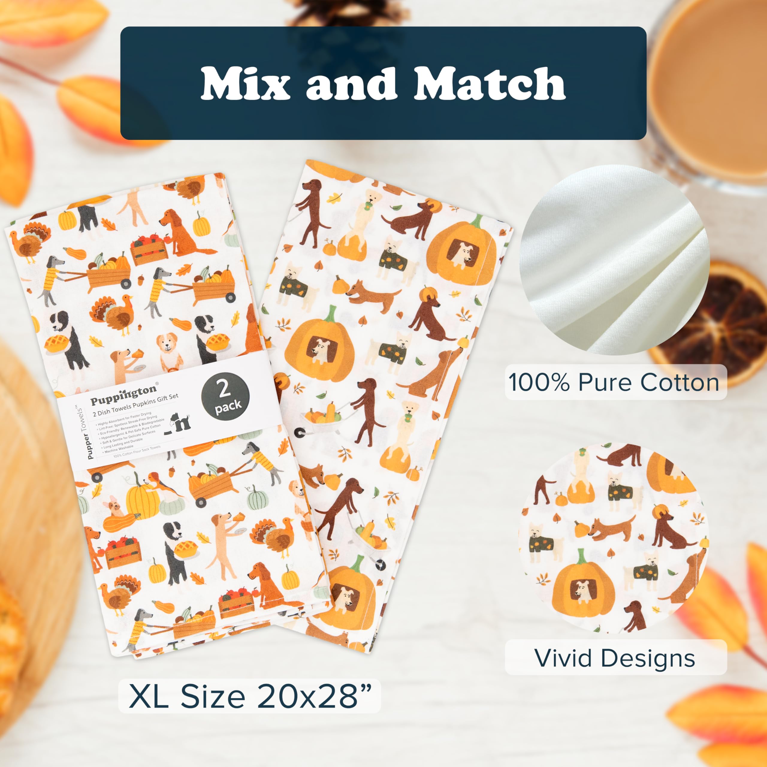 Puppington Dog Halloween Kitchen Towels - Halloween Dish Towels - Fall Decor - Thanksgiving Dog Tea Towels - Helping Harvest Hou
