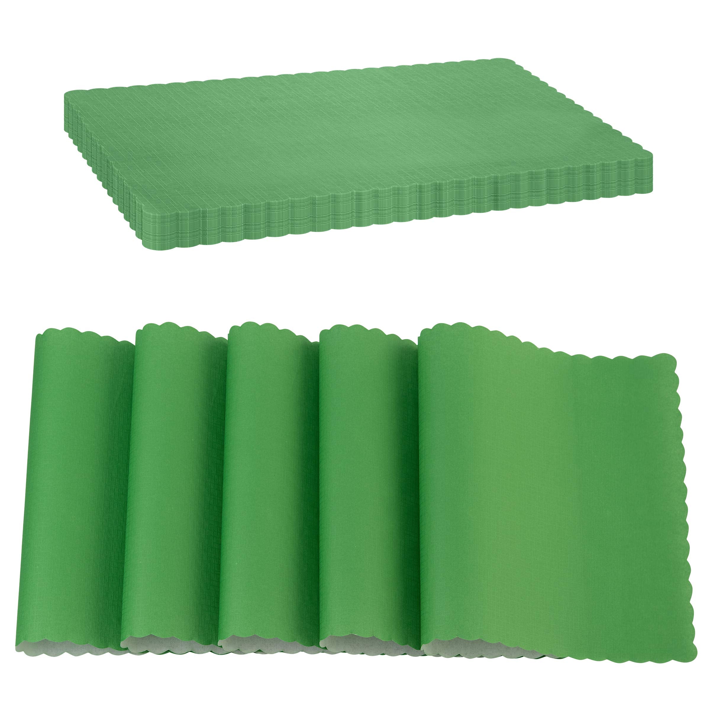 Paper Placemat Disposable, Green Place Mats With Scalloped Edges, Durable Paper Placemat For Holiday Wedding Party Supplies Deco