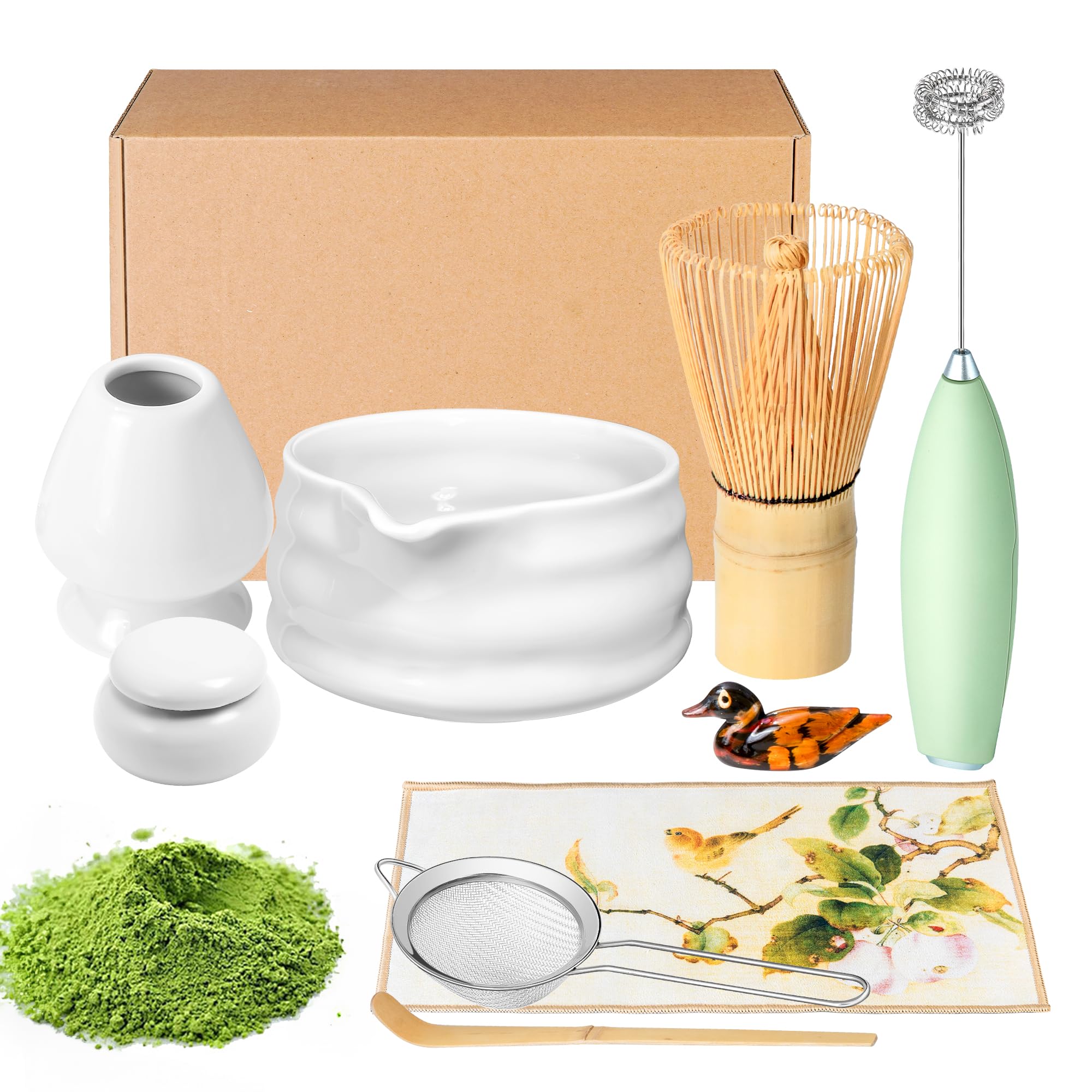 Matcha Whisk Set And Bowl, Matcha Making Kit Whisk, Bowl With Spout, Powder Starter Sifter, Ceramic Whisk Holder, Spoon Japanese