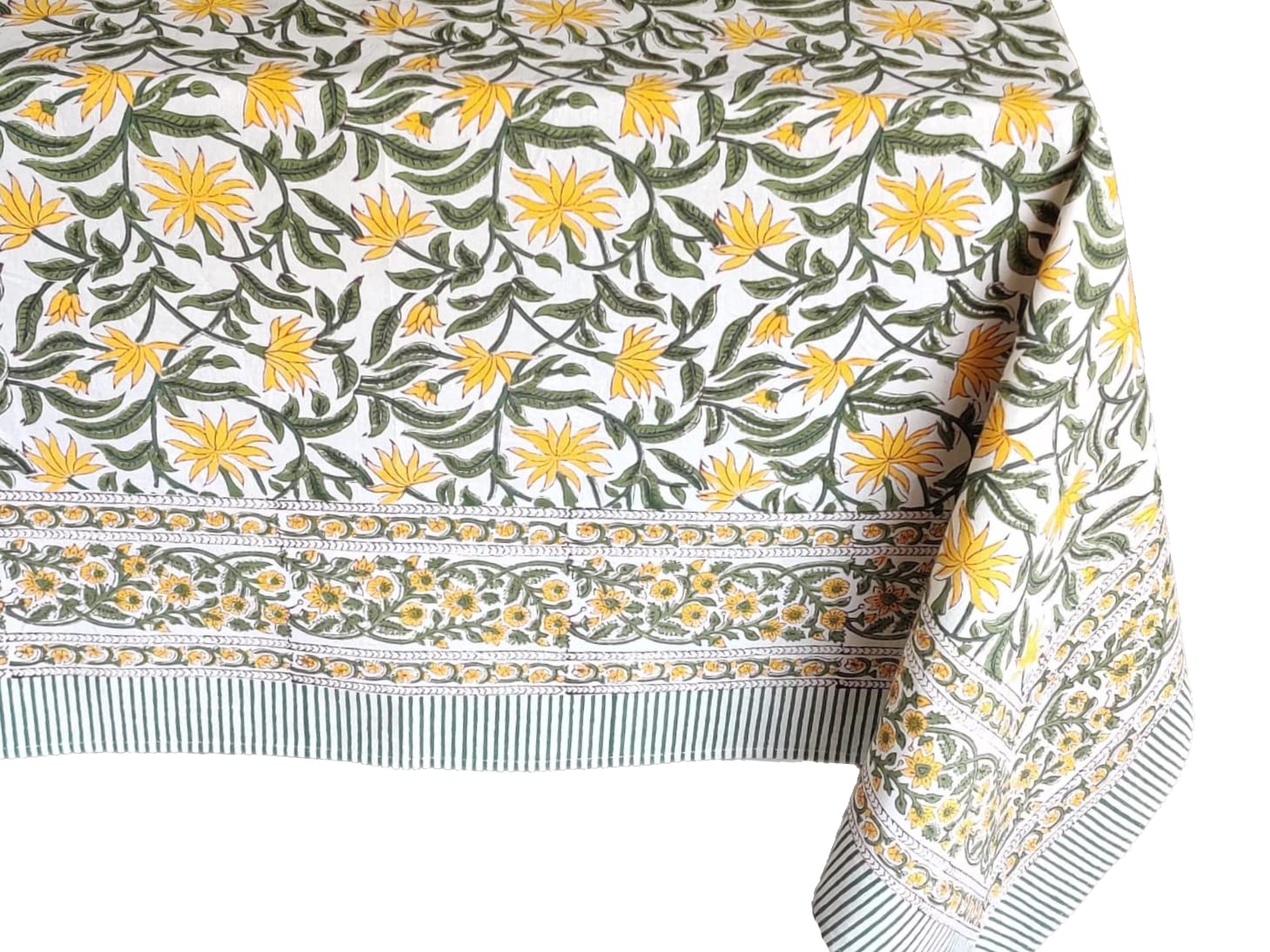ATOSII Noor 100% Cotton Boho Square Tablecloth, Handblock Floral Print Linen Table Cloth for Dining Table I Tabletop I Parties