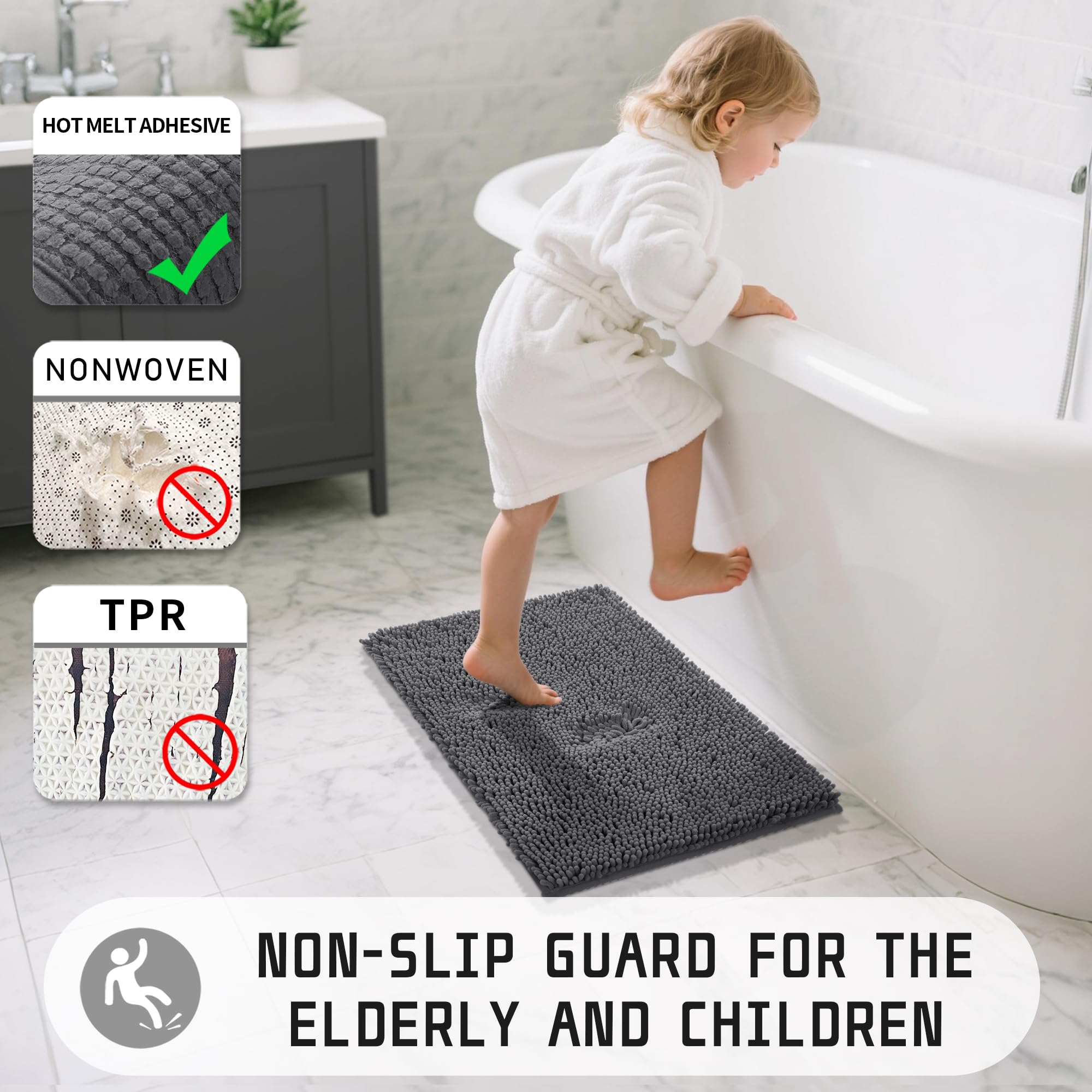 Yimobra Bathroom Rugs, Extra Soft Chenille Bath Rugs, Non-Slip, Water Absorbent And Thickdurable Floor Mat With Machine Washable
