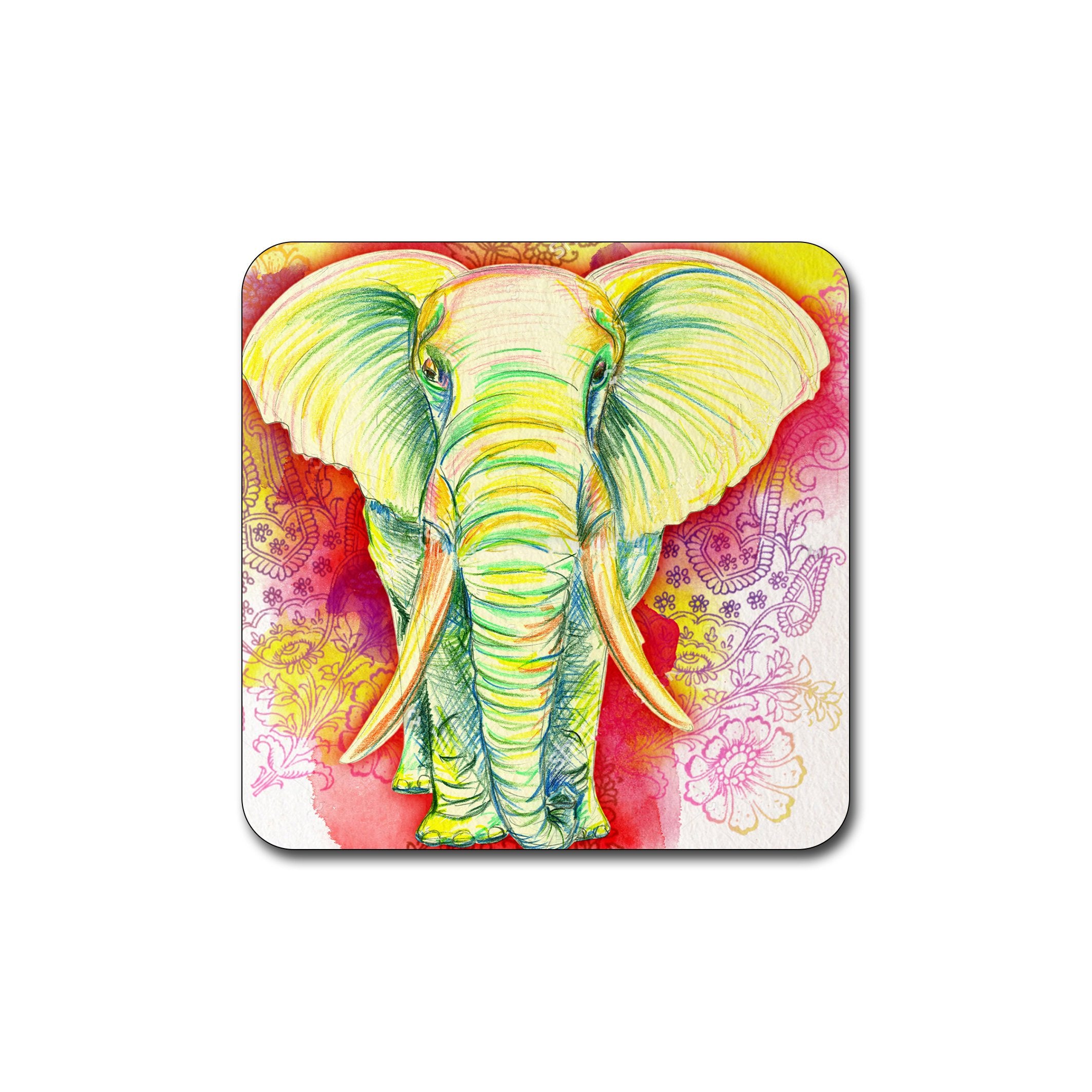 Elephant Pattern Square Coaster Set - Made Of Recycled Rubber - Set Of 4