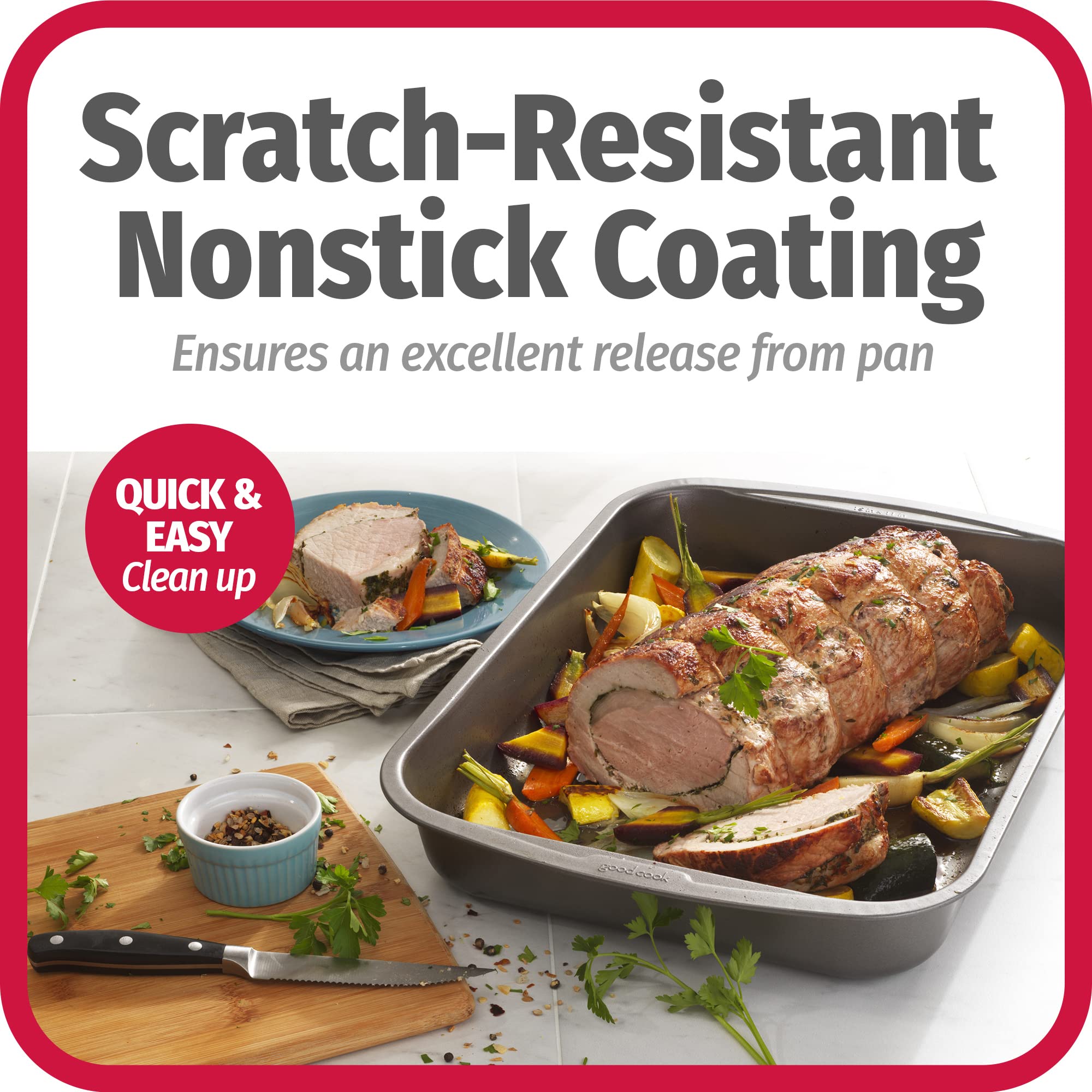 GoodCook Nonstick Roast Pan, Aluminum, 11.5" x 15.5", Easy Clean, Dishwasher Safe, Gray, Model 388998