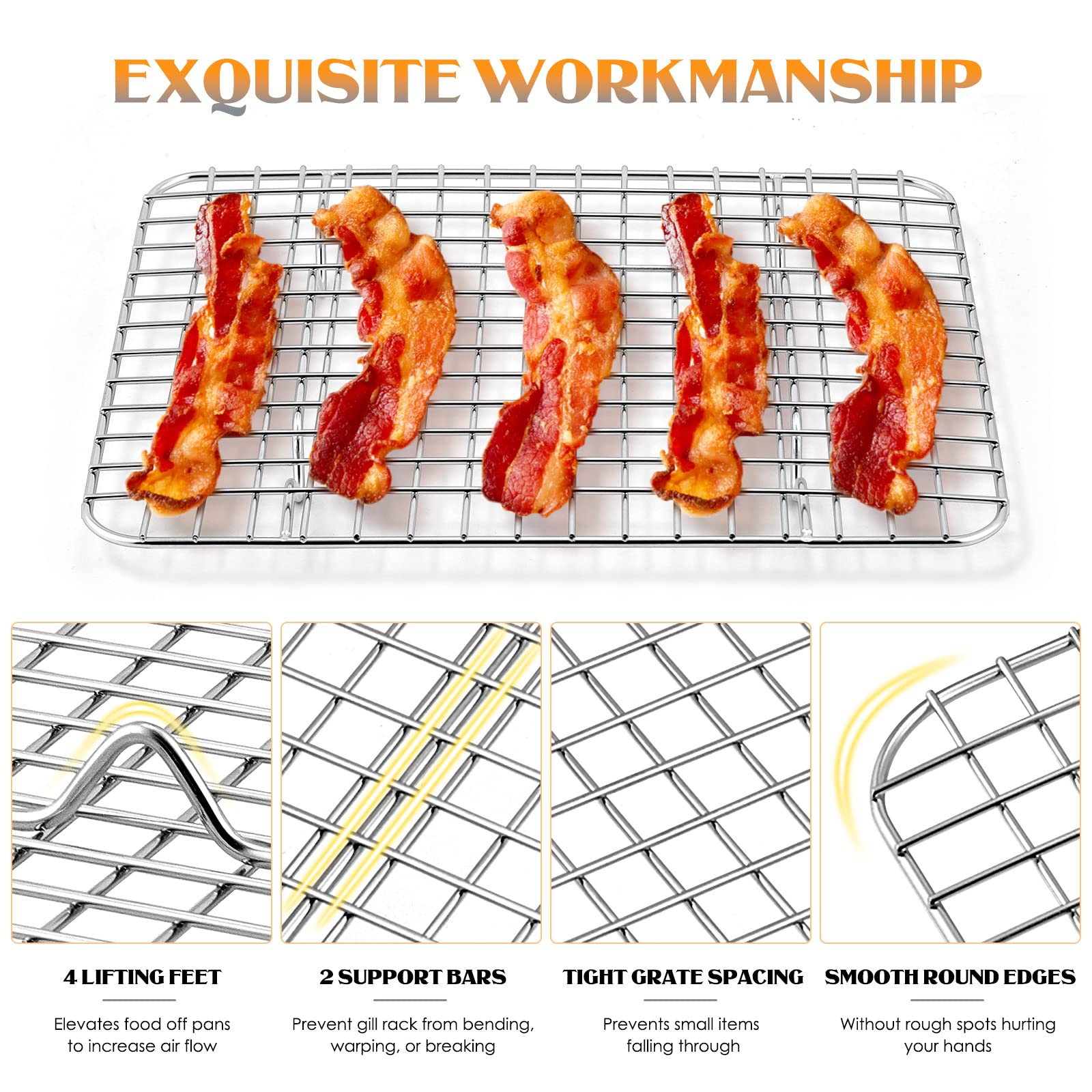Small Baking Cooling Rack Set Of 2, E-Far Stainless Steel Toaster Oven Rack For Cooking Roasting Grilling Meat, 8.6    X 6.2