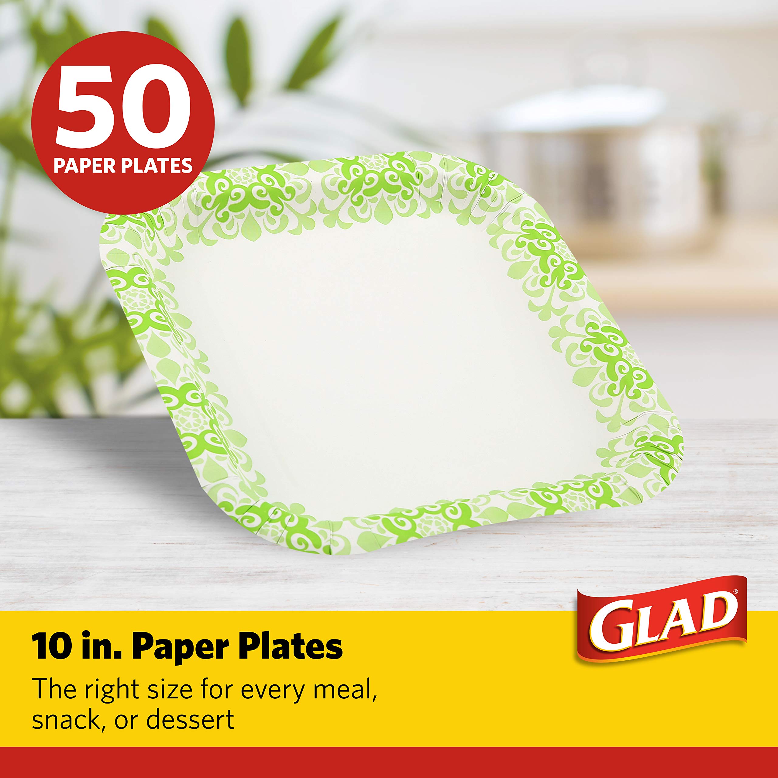 Glad Tabletop Square Disposable Paper Plates For All Occasions | Soak Proof, Cut Proof, Microwaveable Heavy Duty Disposable Plat