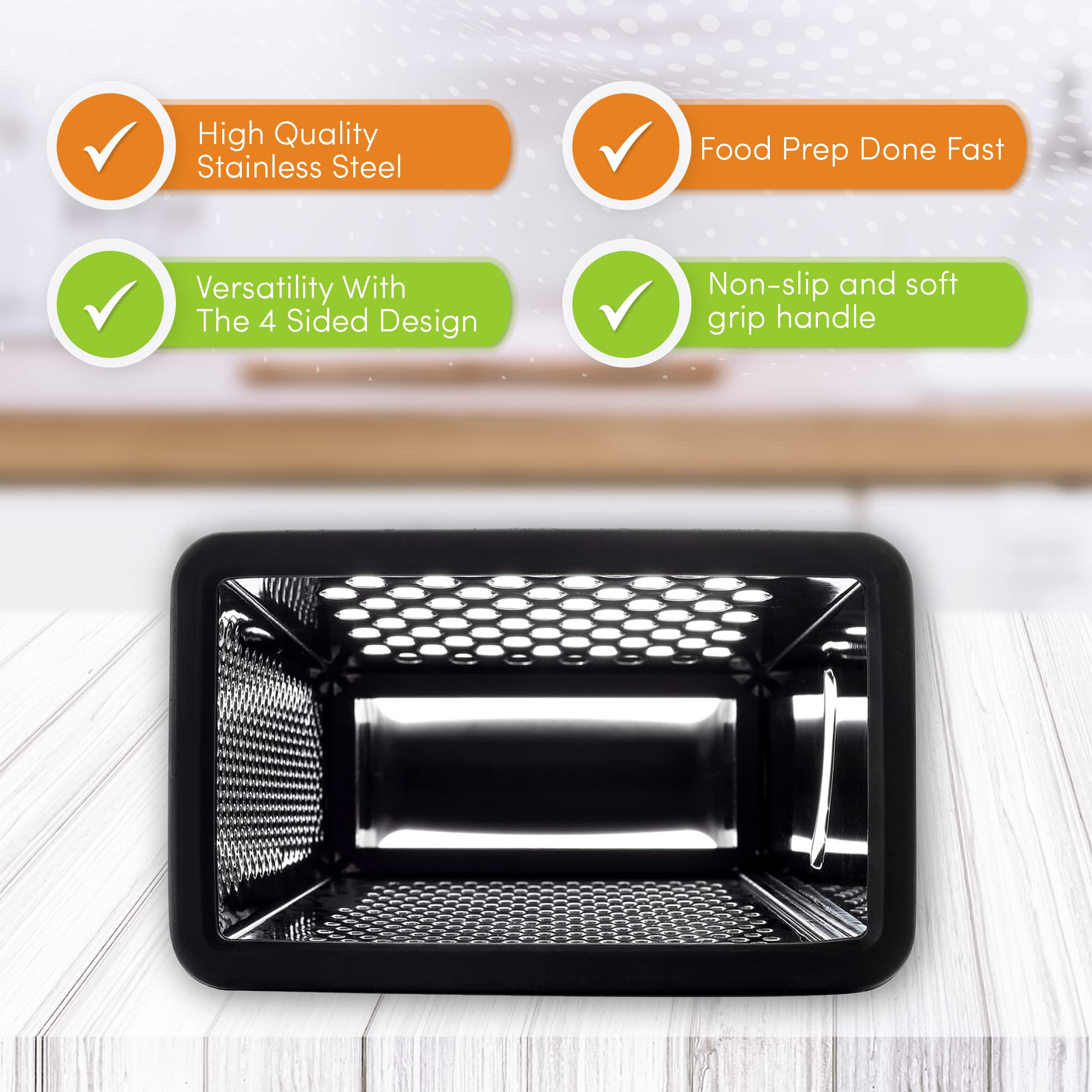 Spring Chef Professional 10 '' Parmesan Cheese Grater With Container, Stainless Steel & Soft Grip Handle, 4 Sided Kitchen Cheese