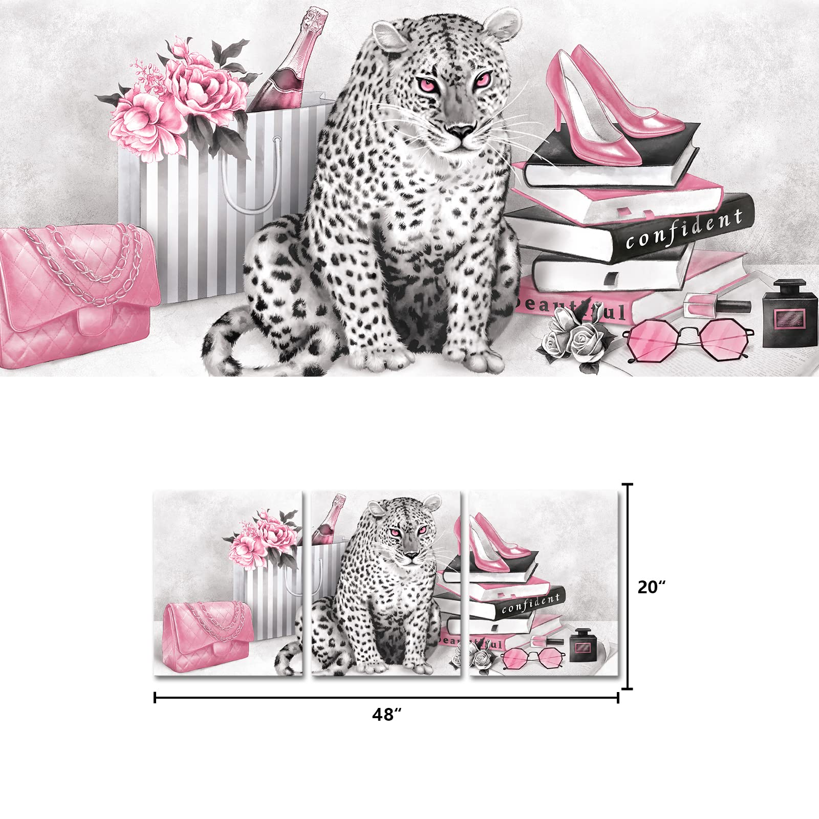 Visual Art Decor Pink Wall Decor Glam Fashion Room Decor Leopard Cheetah Decor Painting Bedroom Wall Decor For Women Framed Canv