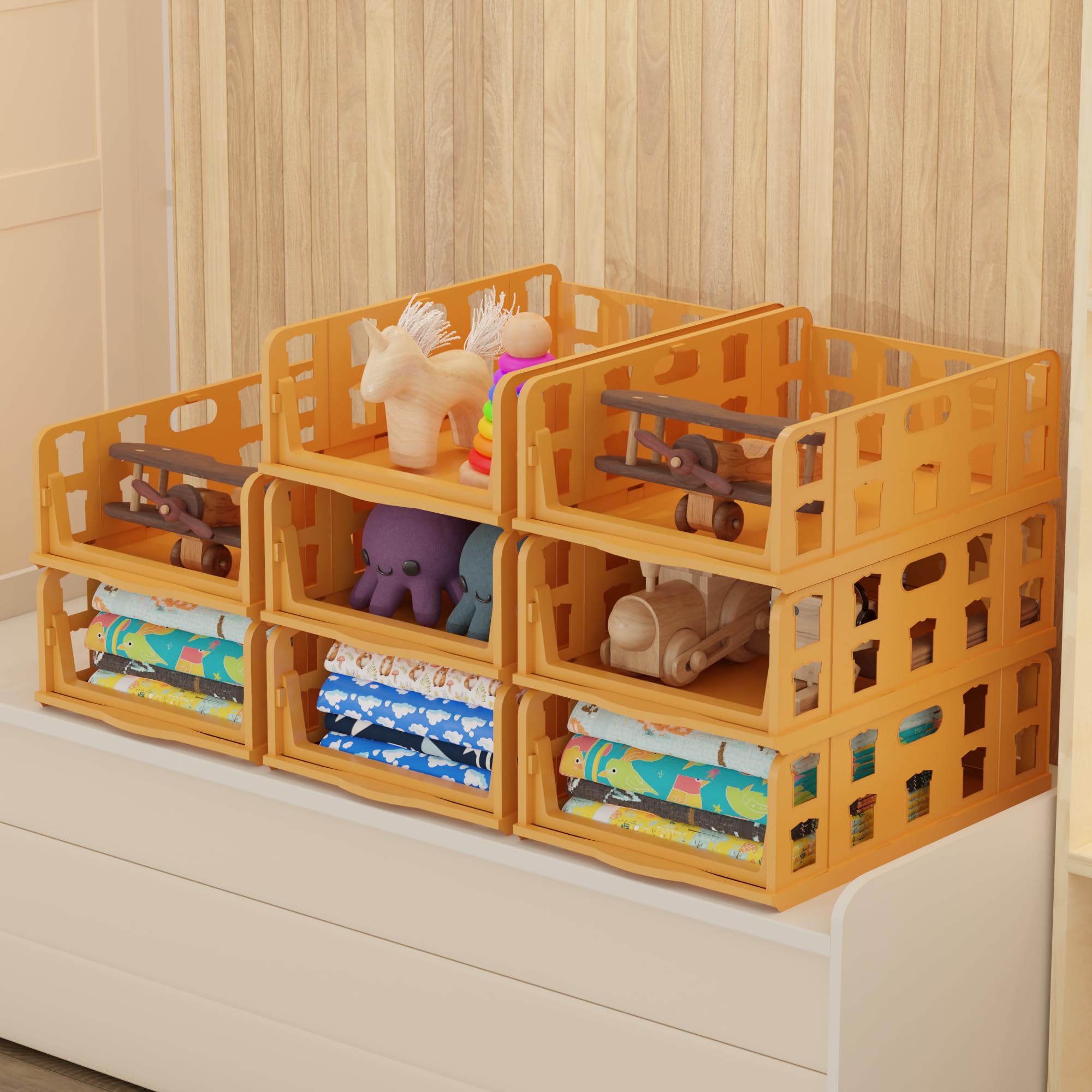 Kuber Industries 8 Pcs Foldable Kids Wardrobe Organizer For Clothes Storage | Stackable Slide Out Baby Dress Organiser For Wardr