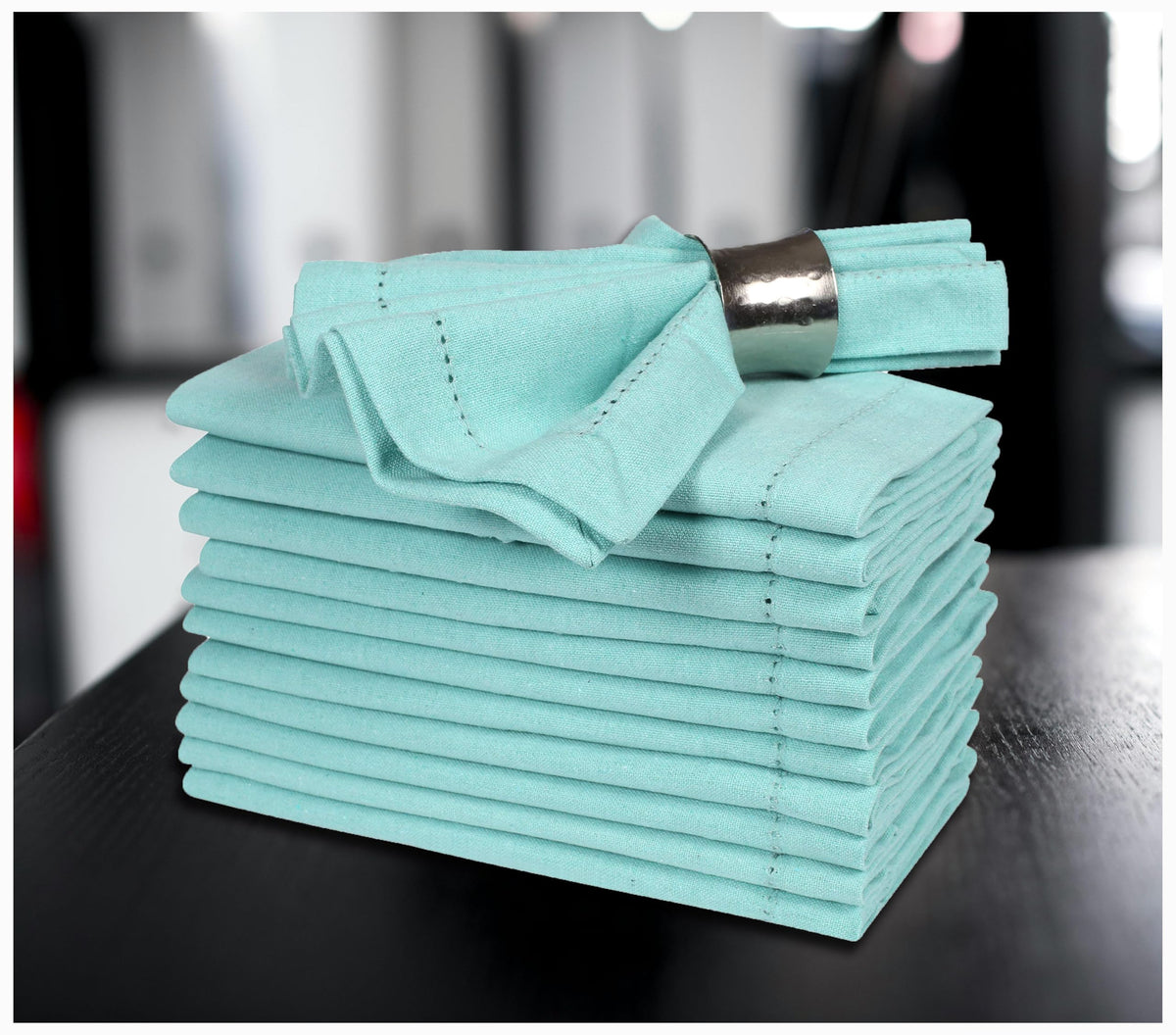 Bedding Craft Set Of 12 Cotton Cloth Napkin 18X18 Aqua With Hemstitched Mitered Corners Perfect For Wedding Dinner Parties And T