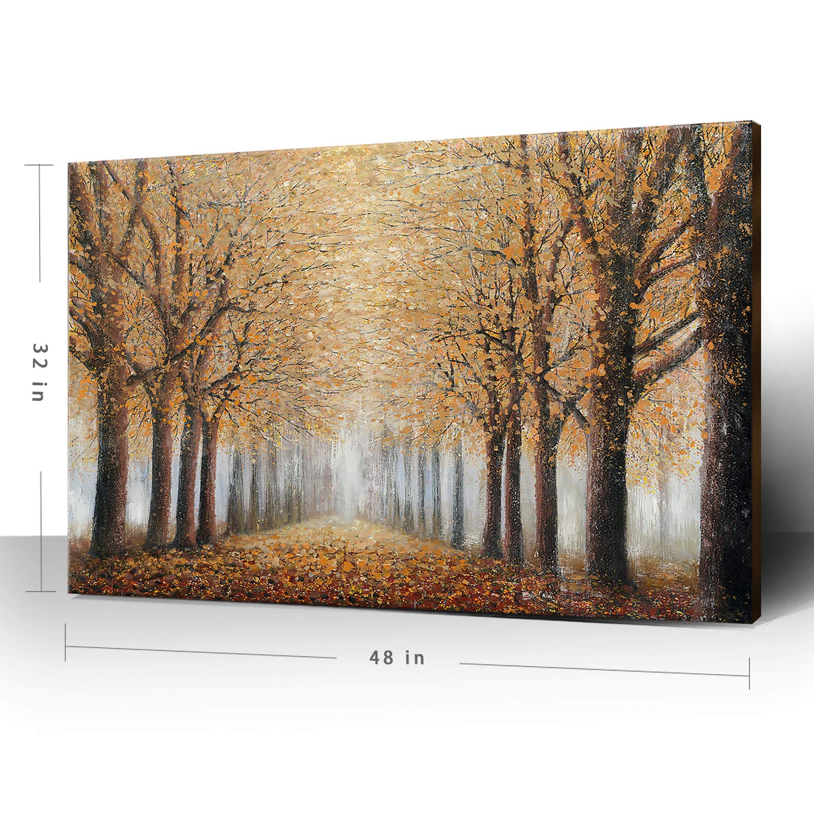 Large Tree Wall Art for Living Room Hand-Painted Forest Oil Painting Framed Yellow Grove Artwork Autumn Landscape Canvas Picture for Living Room Bedroom Home Decorations Wall Decor Large 48''x32''