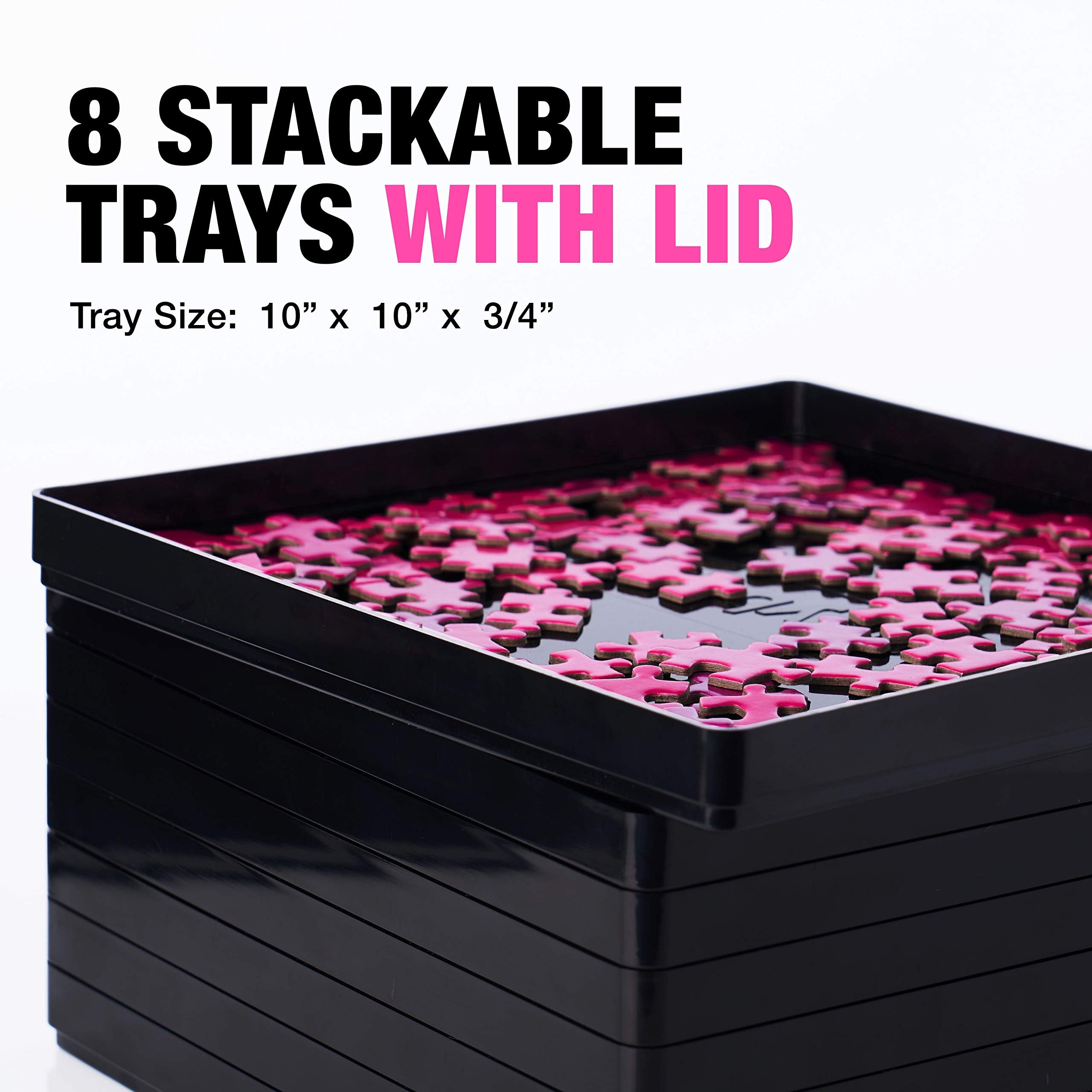 8 Puzzle Sorting Trays With Lid 10 X 10 Inches - Jigsaw Puzzle Accessories Black Background Makes Pieces Stand Out To Better Sor
