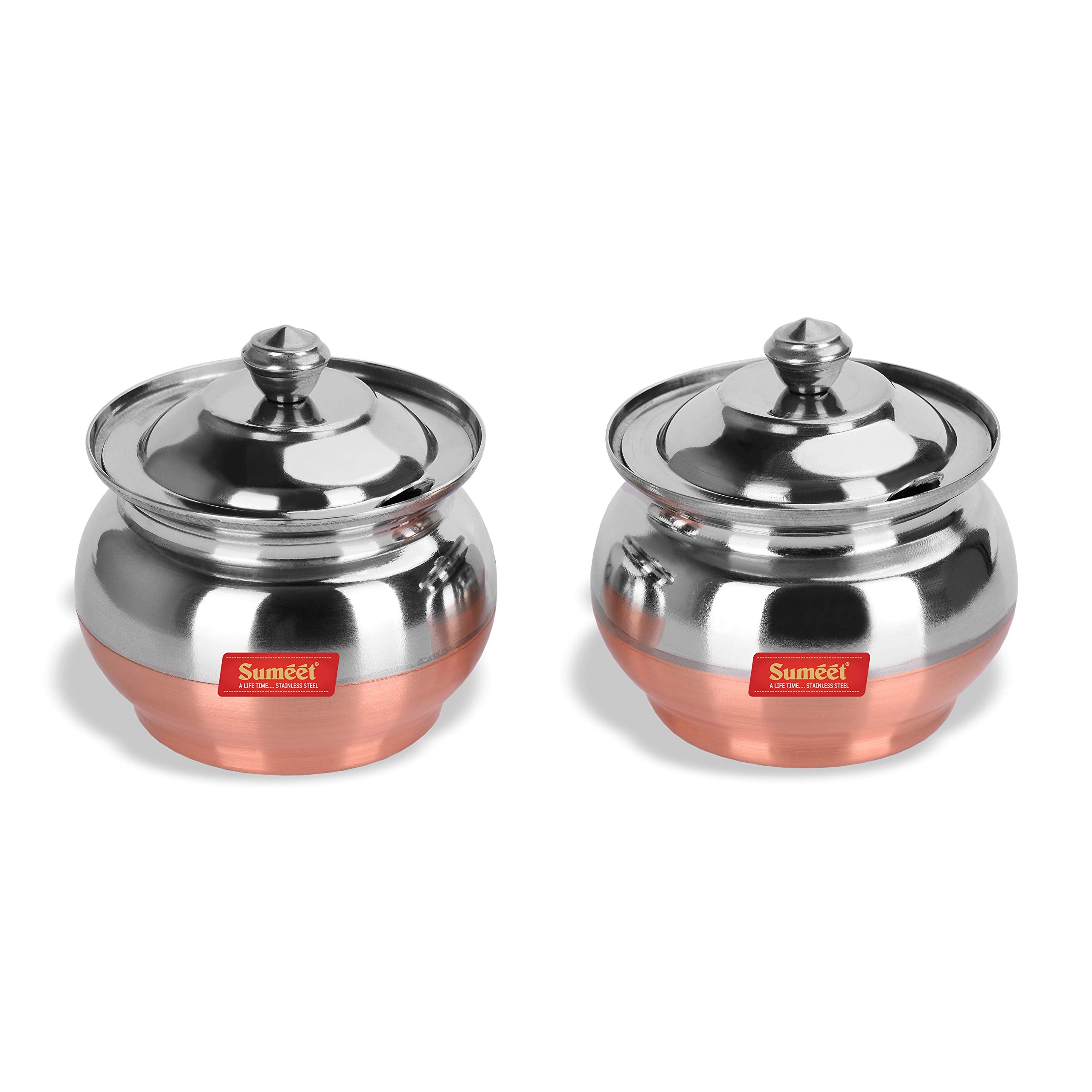 Sumeet Stainless Steel + Copper Bottom 2 Pc Ghee Pot Set - Capacity 300Ml, Dia - 7.5Cm (Each)
