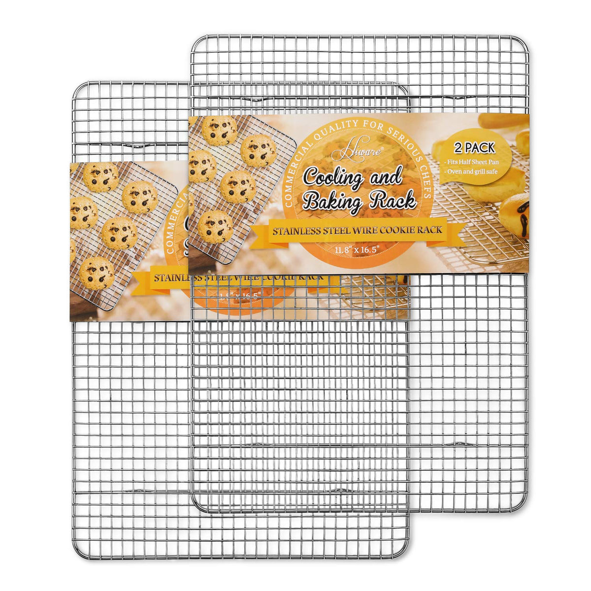 Hiware 2-Pack Cooling Racks For Baking, Stainless Steel Wire Rack Baking Rack Oven Rack Cookie Rack, Oven Safe, Rust-Resistant R