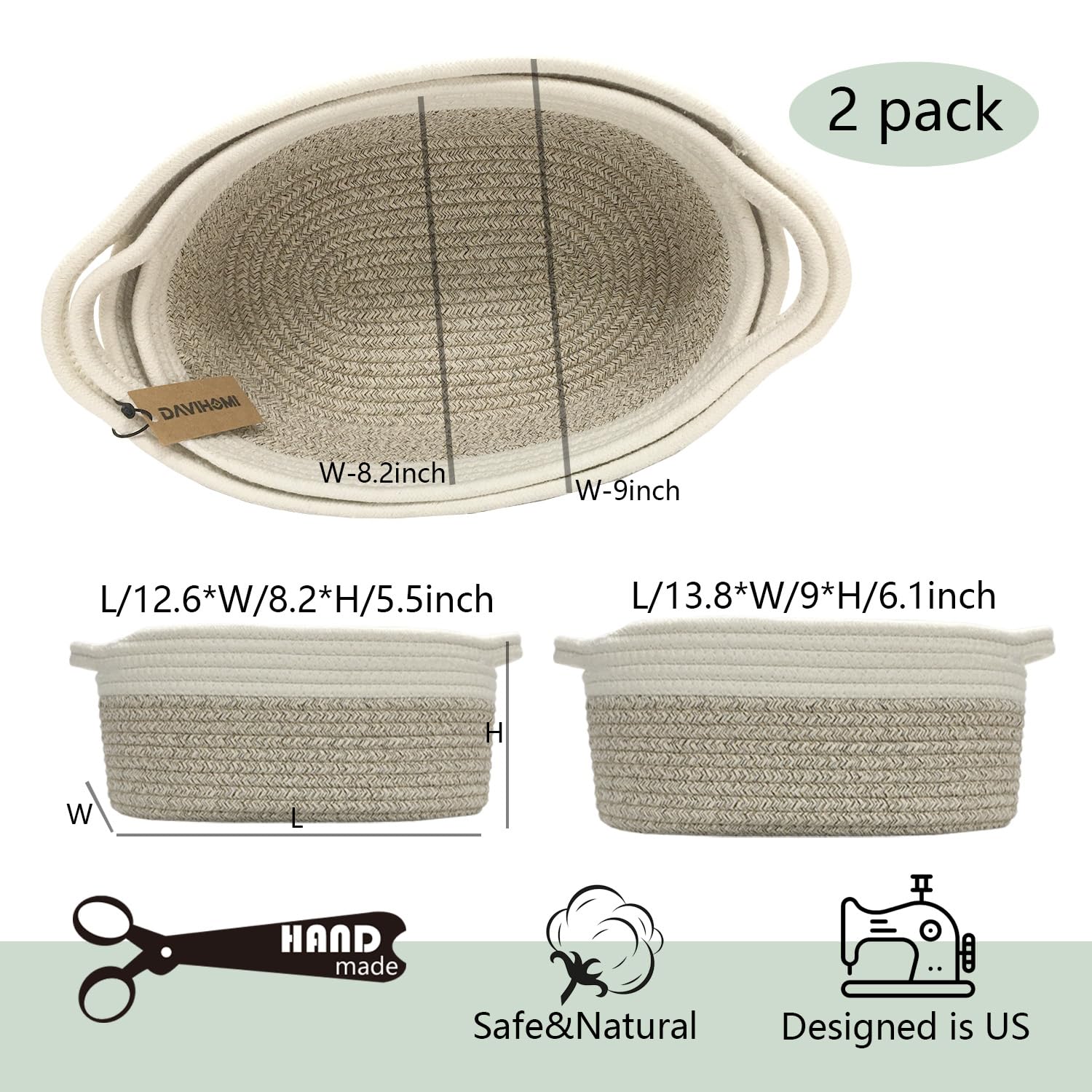 Davihomi 2-Piece Shelf Storage Basket With Handles|Cotton Rope Basket|Cat Dog Baskets|Closet Storage Basket For Laundry Room|Sto