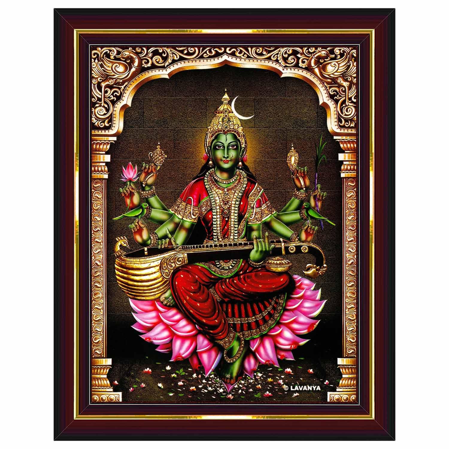 Pavan Photo Laminations Raja Syamala Devi Shyamala Matangi Wall Painting Framed Home Decor (Wood,Matte,Brown,Big Size,10 X 12 In