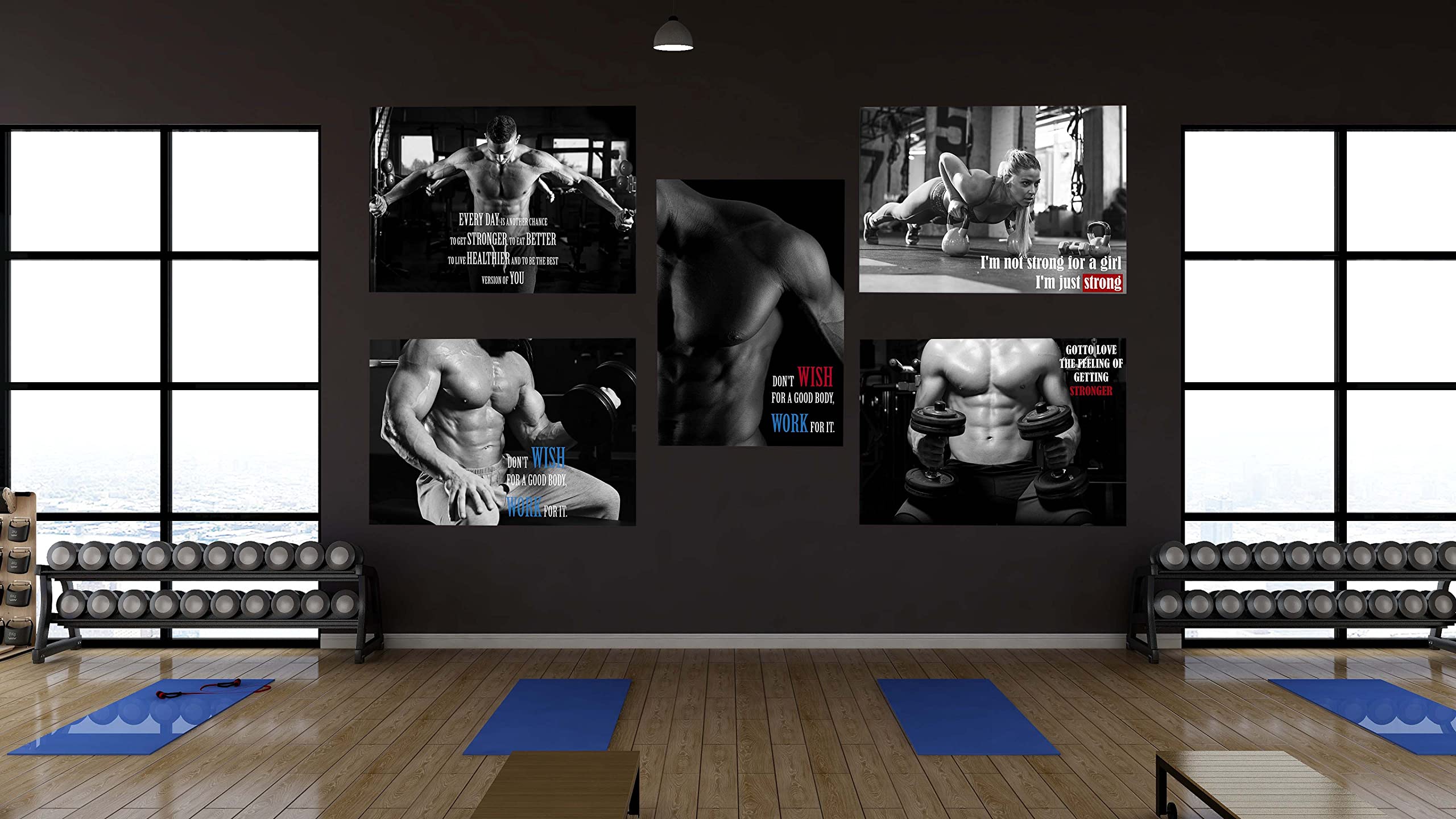 Ezposterprints - Bodybuilding Men Girl Fitness Workout Quotes Motivational Inspirational Muscle Gym Posters - Wall Art Print For