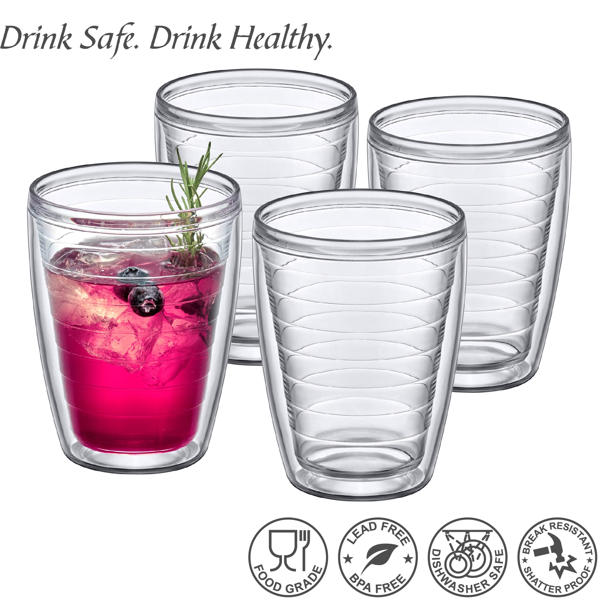 Amazing Abby - Alaska - 16-Ounce Insulated Plastic Tumblers (Set Of 4), Double-Wall Plastic Drinking Glasses, All-Clear Reusable