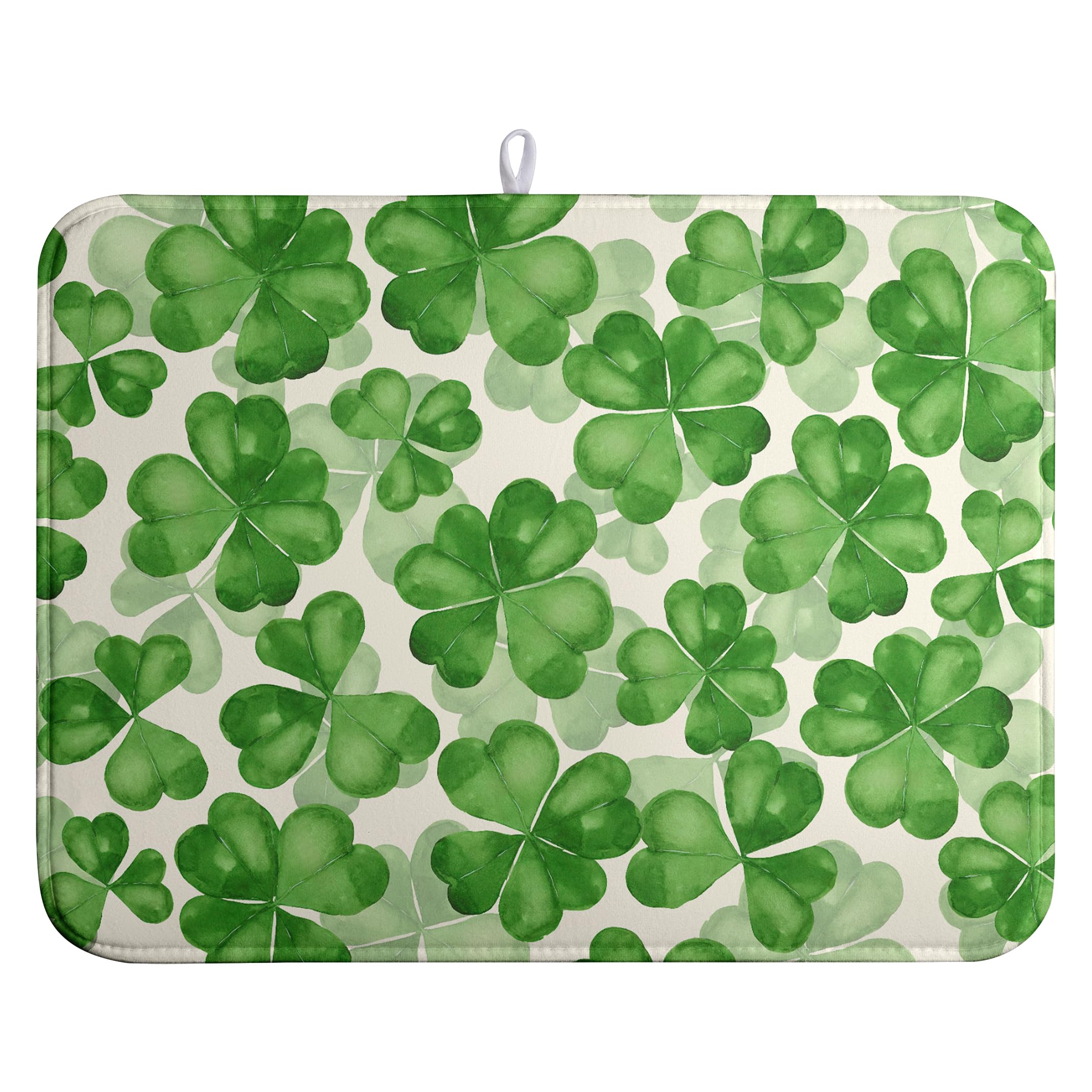 St Patricks Day Green Clover Drying Mat for Kitchen Counter Watercolor Shamrock St Patricks Day Dish Drying Mats Spring Lucky C