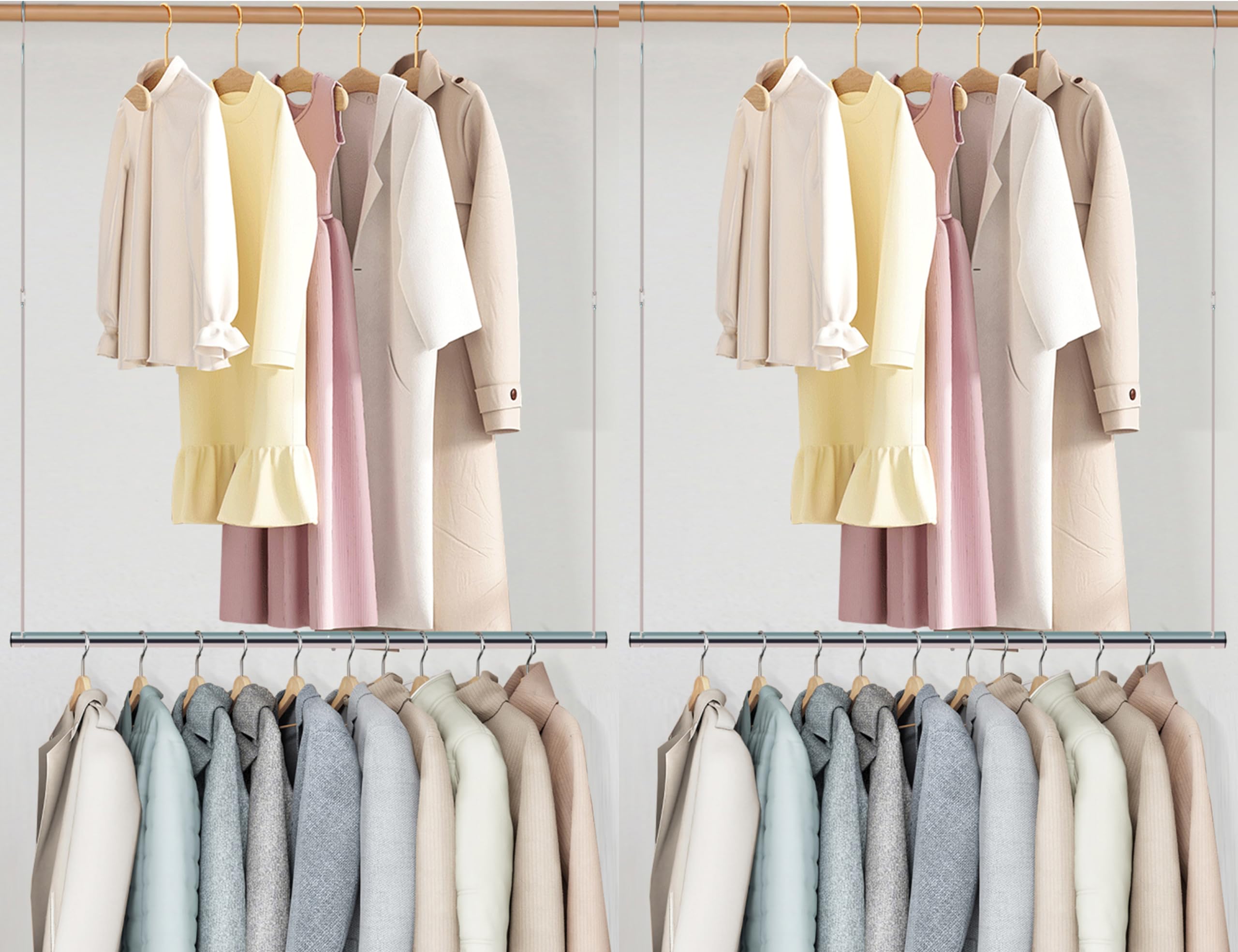 Sto Sto 2 Pack Closet Hanging Rod, Length And Height Adjustable Closet Rod, Space-Saving Closet Extender Hanging Bar For Hanging