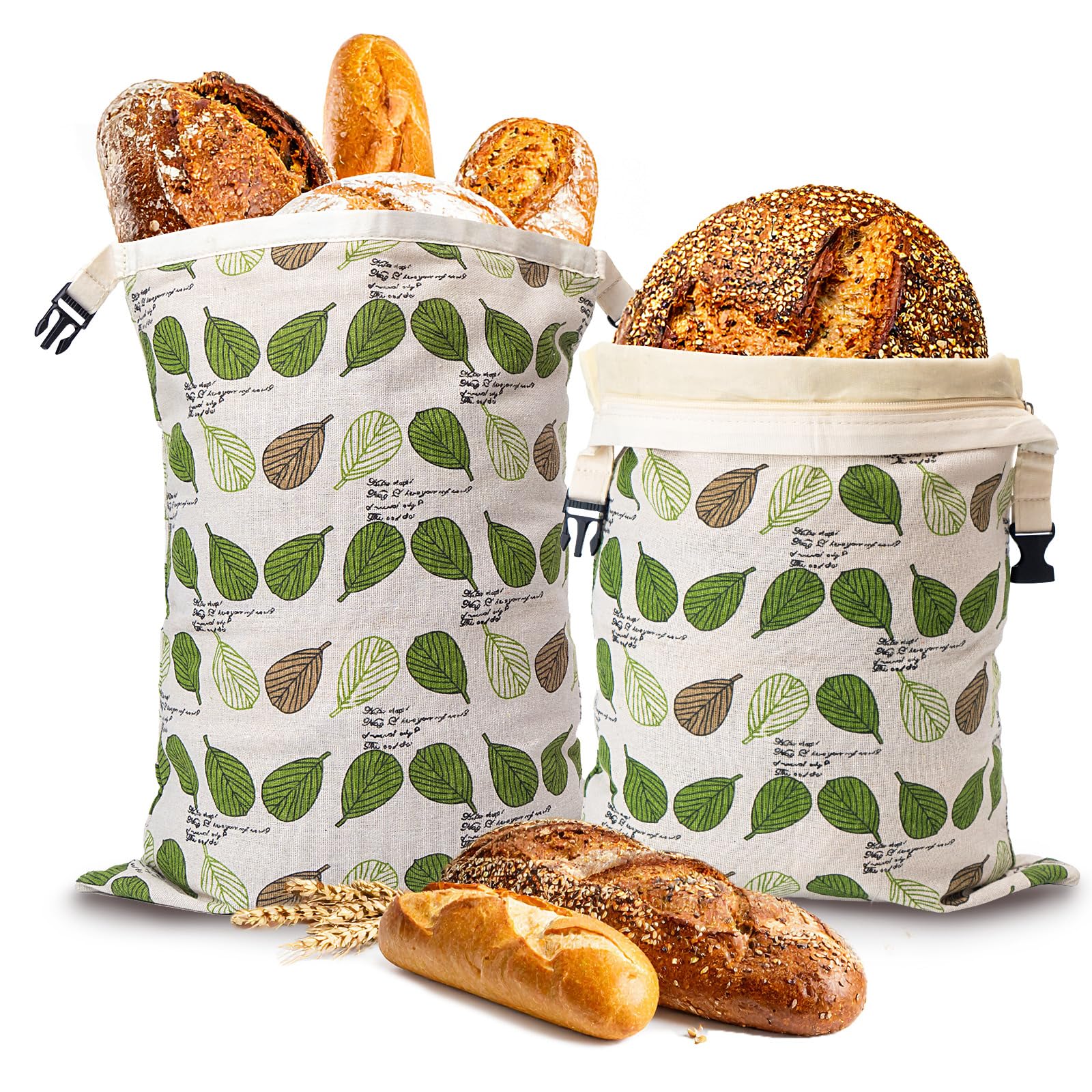Beeswax Bread Bag for Homemade Sourdough, Sourdough Bread Bags with Zipper, 2 Pack Cotton Large Airtight Food Storage Bags to Ke