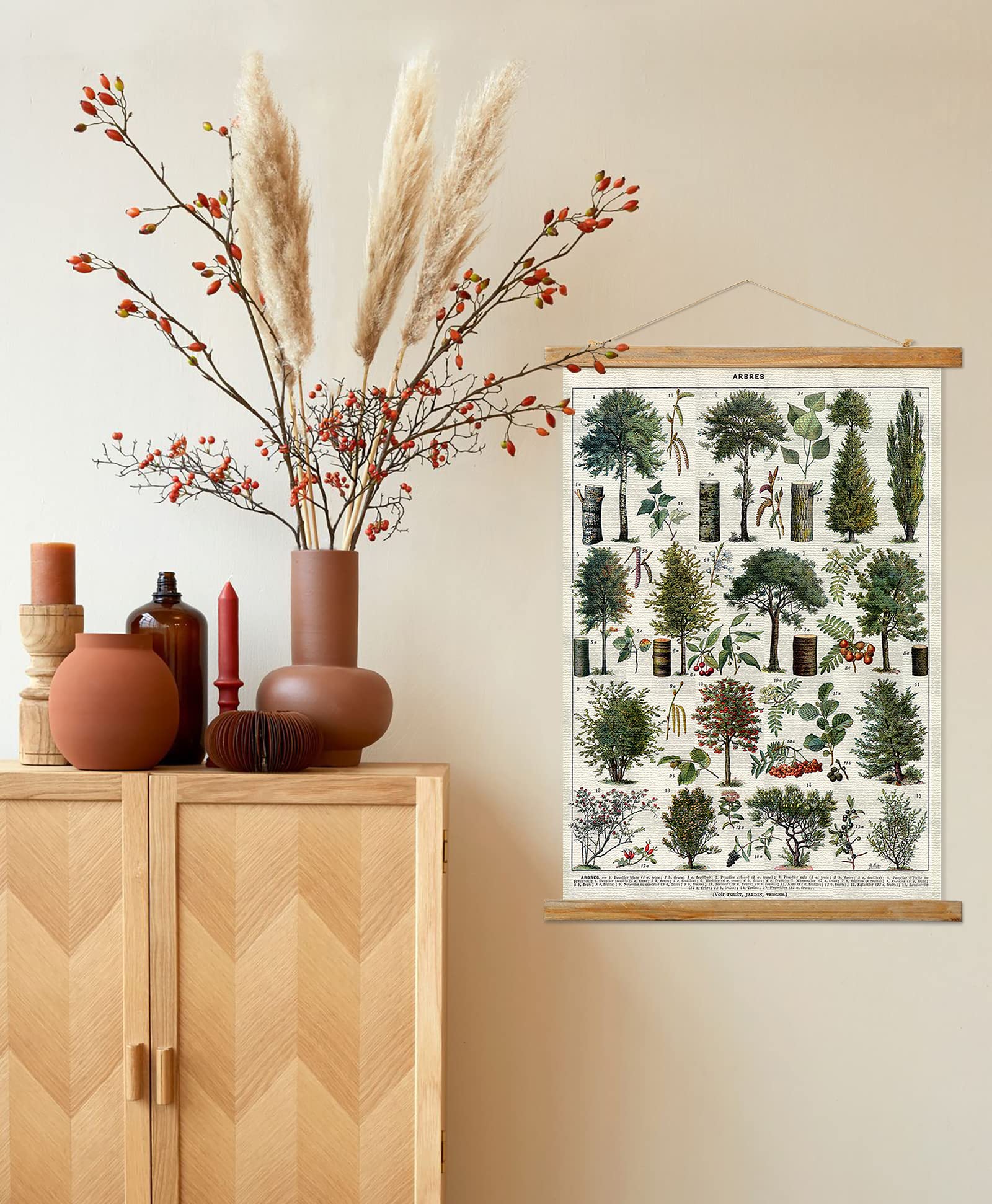 Vintage Forest Poster Hanger Frame, Retro Style Of Wall Art Prints, Printed On Linen With Natural Wooden Frames, Illustrative Re