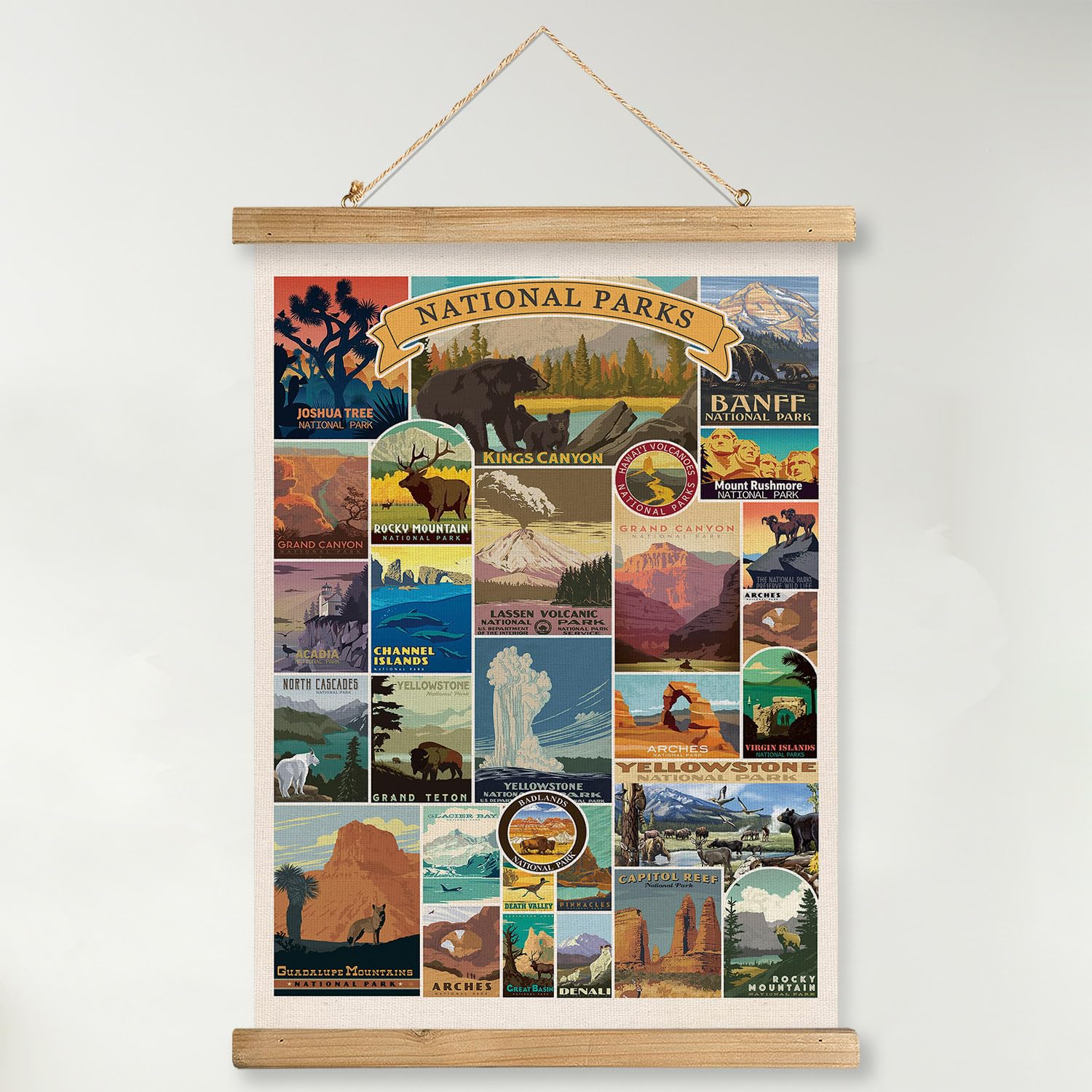 Xiaoaika Usa National Parks Retro Poster Collection - Illustrated Travel Destinations With Wooden Hanger - Vintage Wall Art For