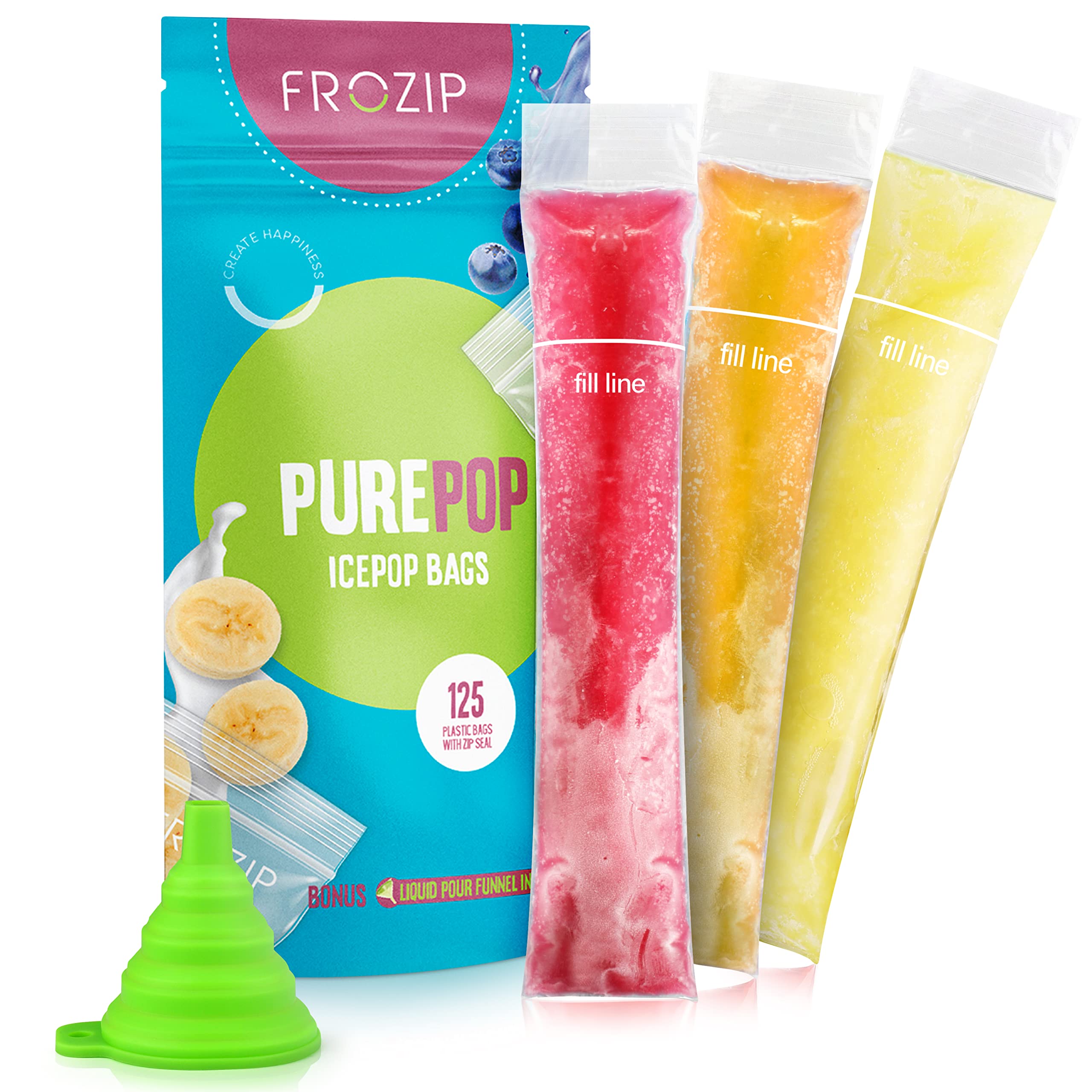 Frozip 125 Disposable Ice Popsicle Mold Bags| Bpa Free Freezer Tubes With Zip Seals | For Healthy Snacks, Yogurt Sticks, Juice &